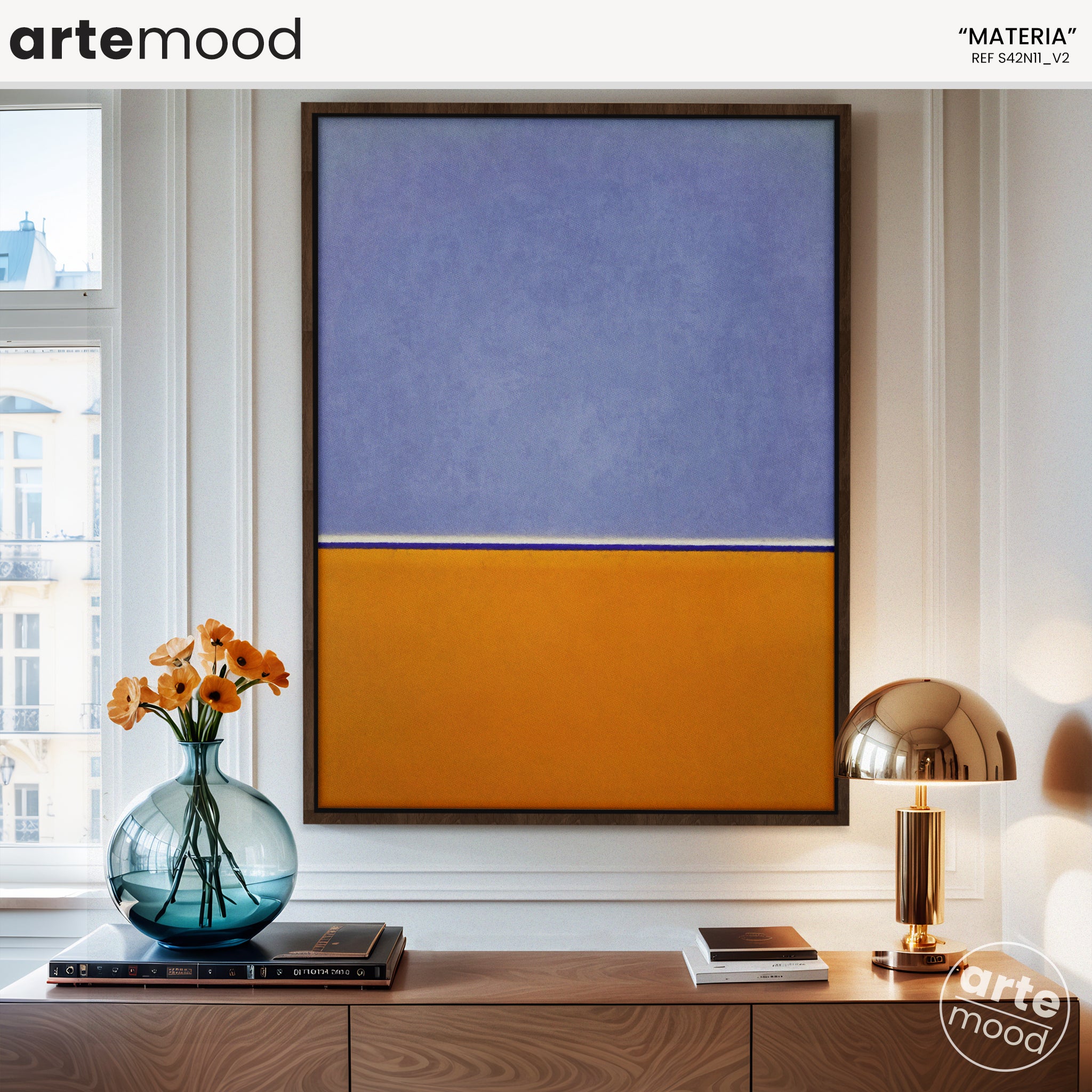 Color Field Artwork Print On Canvas - Minimalist, Zen, Violet, Mustard Orange, Minimal Wall Art Framed