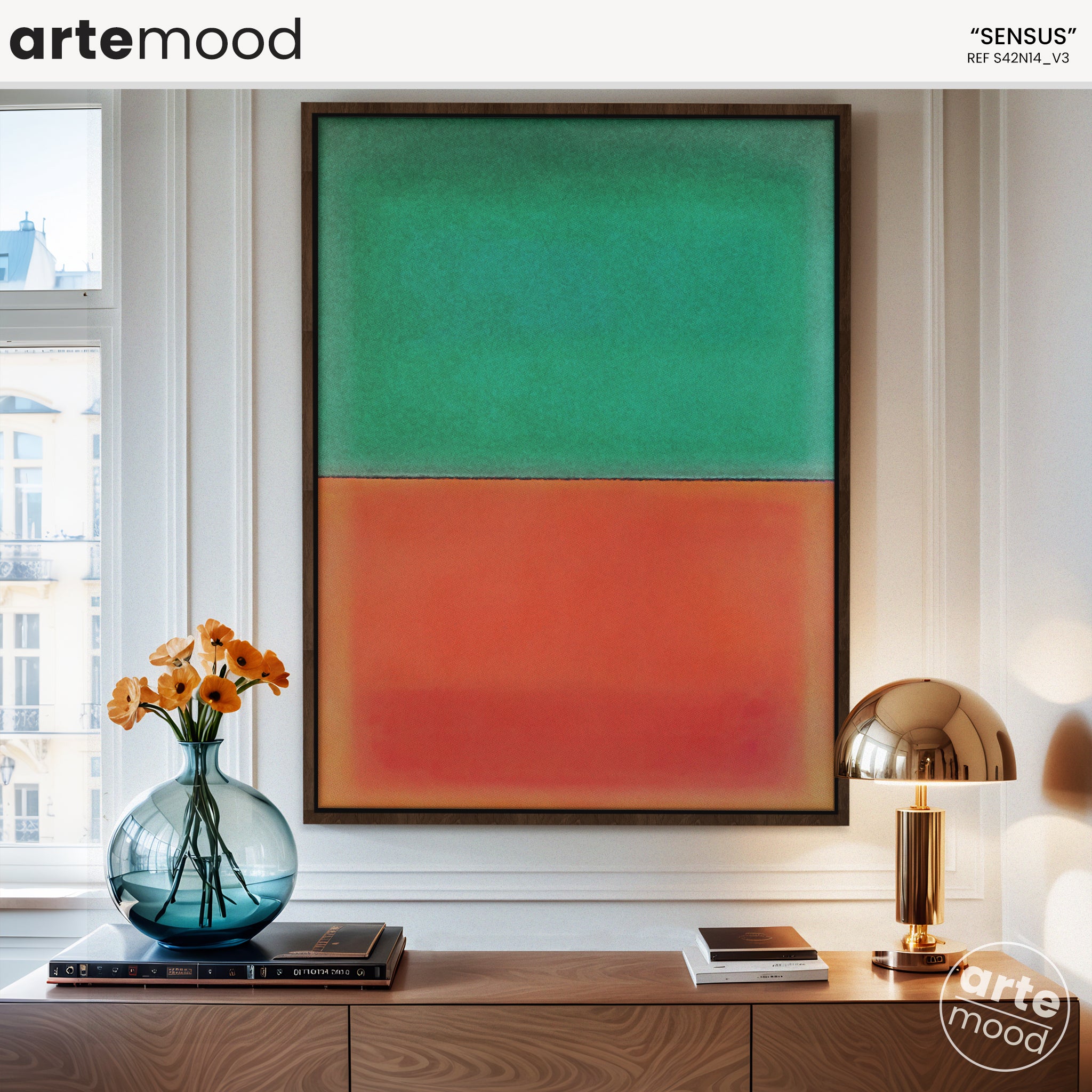 Color Field Artwork Print On Canvas - Minimalist, Zen, Orange, Green, Vibrant Colors, Rothko Style Wall Art