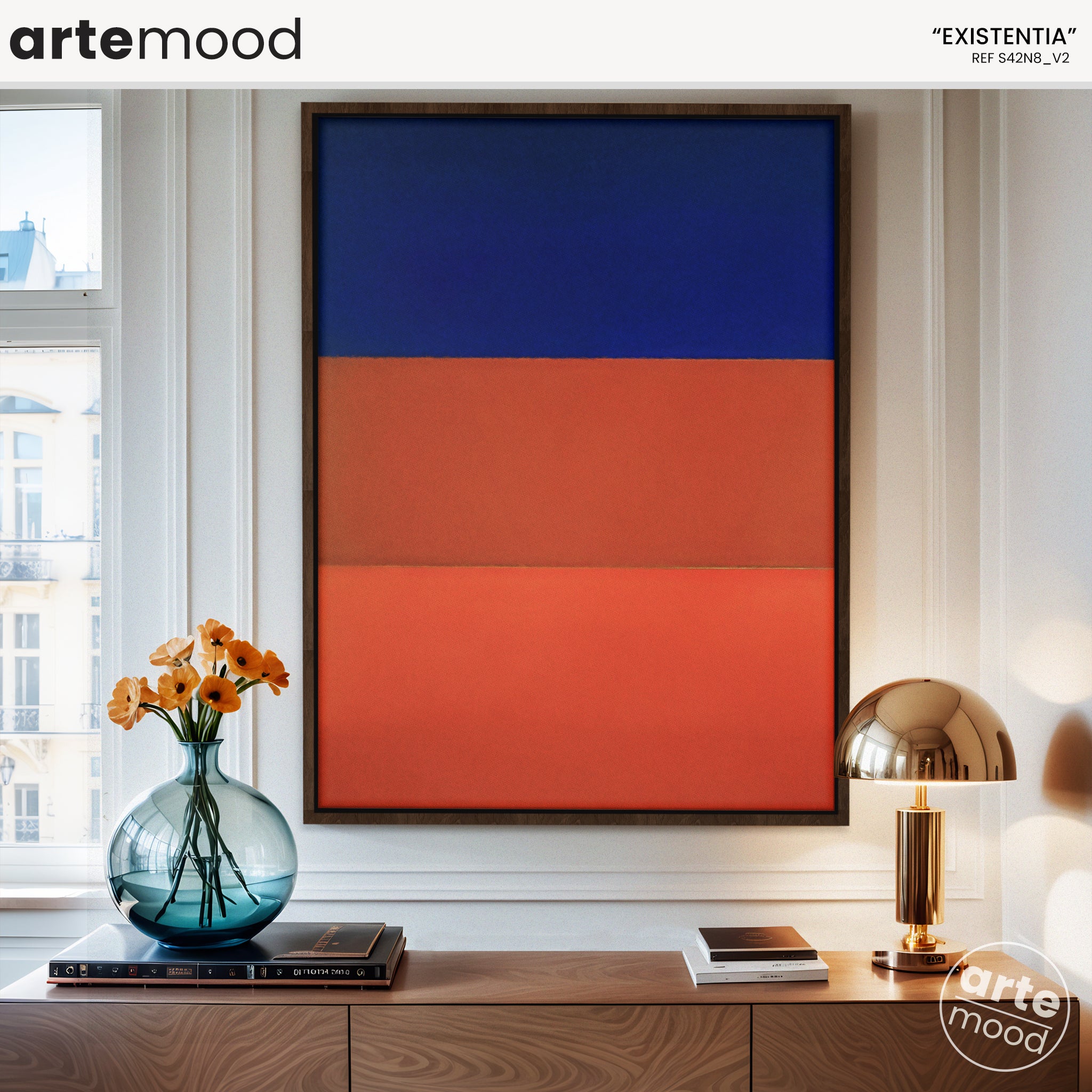 Color Field Artwork Print On Canvas - Minimalist, Zen, Orange, Blue, Vibrant Wall Art Minimal Rothko Style Print