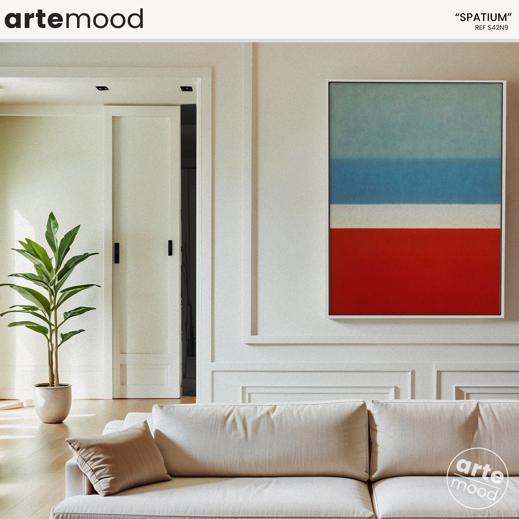 Color Field Artwork Print On Canvas - Minimalist, Zen, Blue, White, Red, Warm Color, Chic Wall Decor