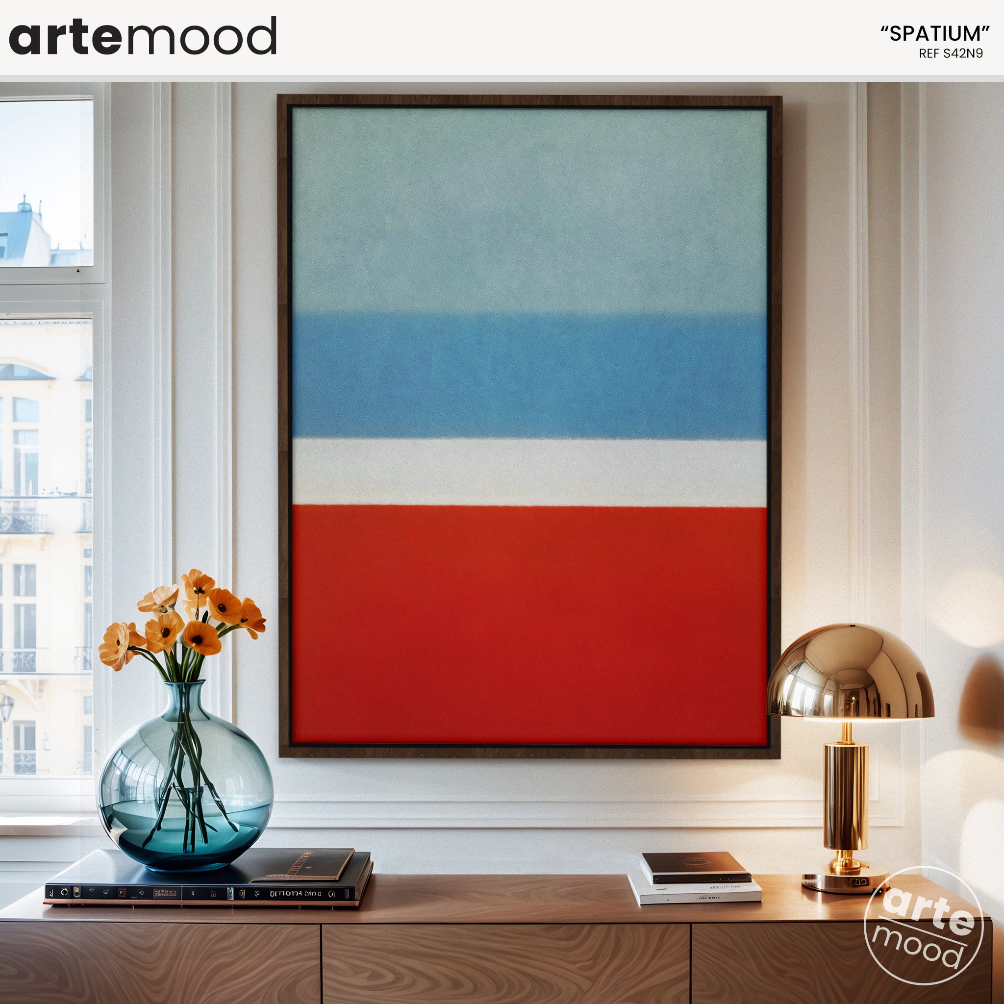 Color Field Artwork Print On Canvas - Minimalist, Zen, Blue, White, Red, Warm Color, Chic Wall Decor