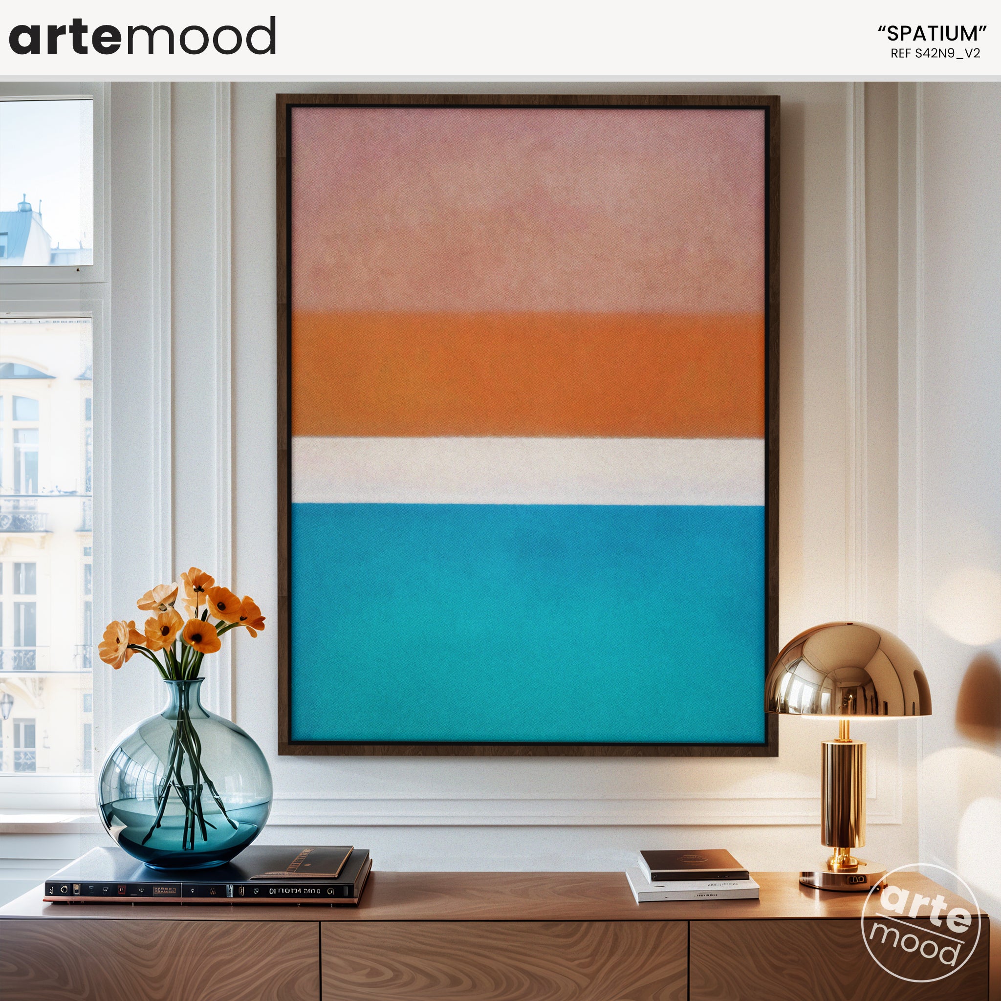 Color Field Artwork Print On Canvas - Minimalist, Zen, Orange, White, Blue, Vibrant, Warm Colors Art Print