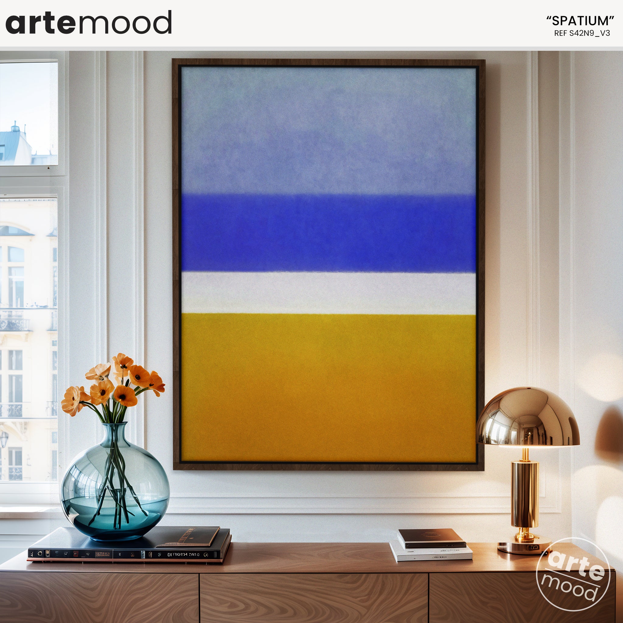 Color Field Artwork Print On Canvas - Minimalist, Zen, Blue, Violet, White, Yellow Mustard, Rothko Style Wall Art