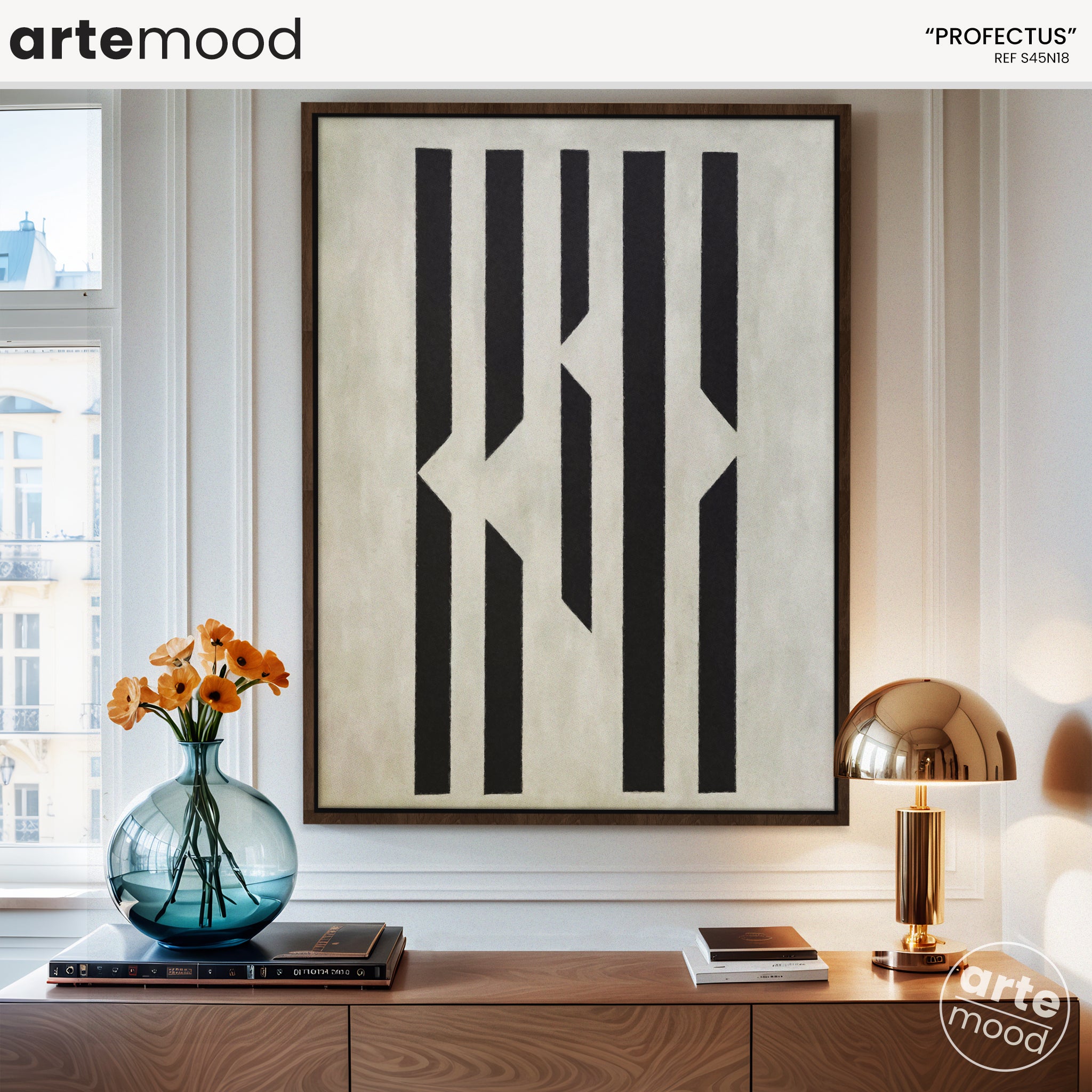 Abstract Artwork Print On Canvas - Minimalist Geometric Modern Art - Black, White, Vertical Lines, Chic Wall Art