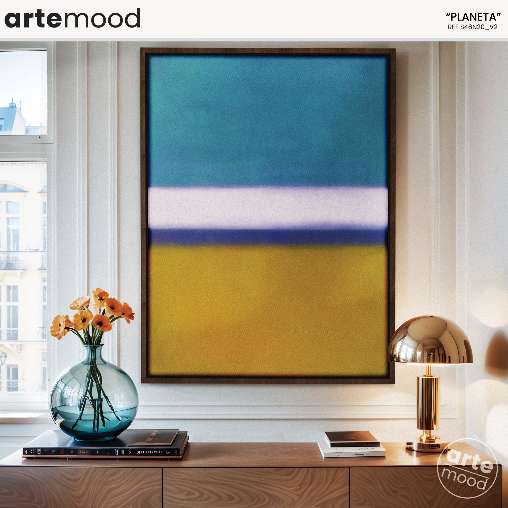 Color Field Artwork Print On Canvas - Minimalist, Zen, Blue, White_Violet, Yellow, Magical