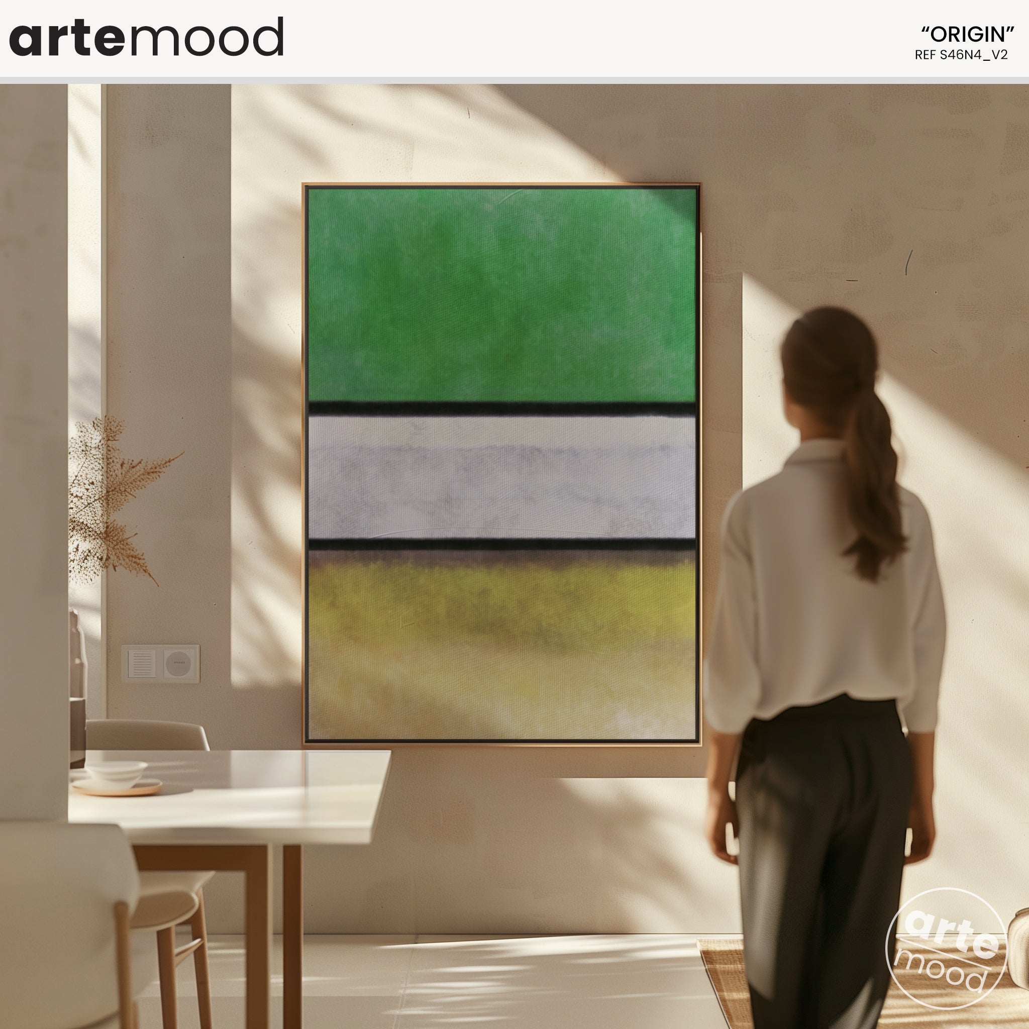 Color Field Artwork Print On Canvas - Minimalist, Zen, Green, White, Yellow, Rothko Style Wall Art