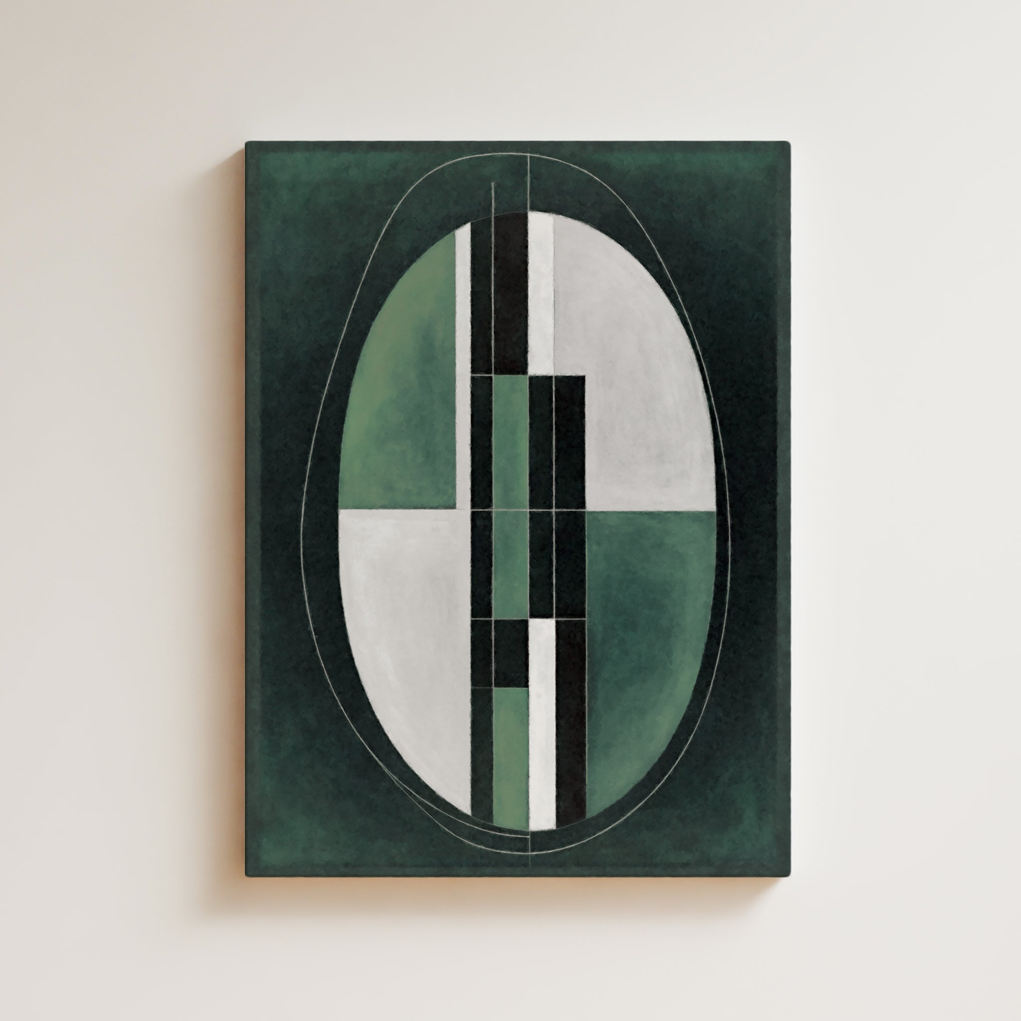 Abstract Artwork Print On Canvas - Minimalist Geometric Modern Art - Green, White, Logical Composition, Zen Art