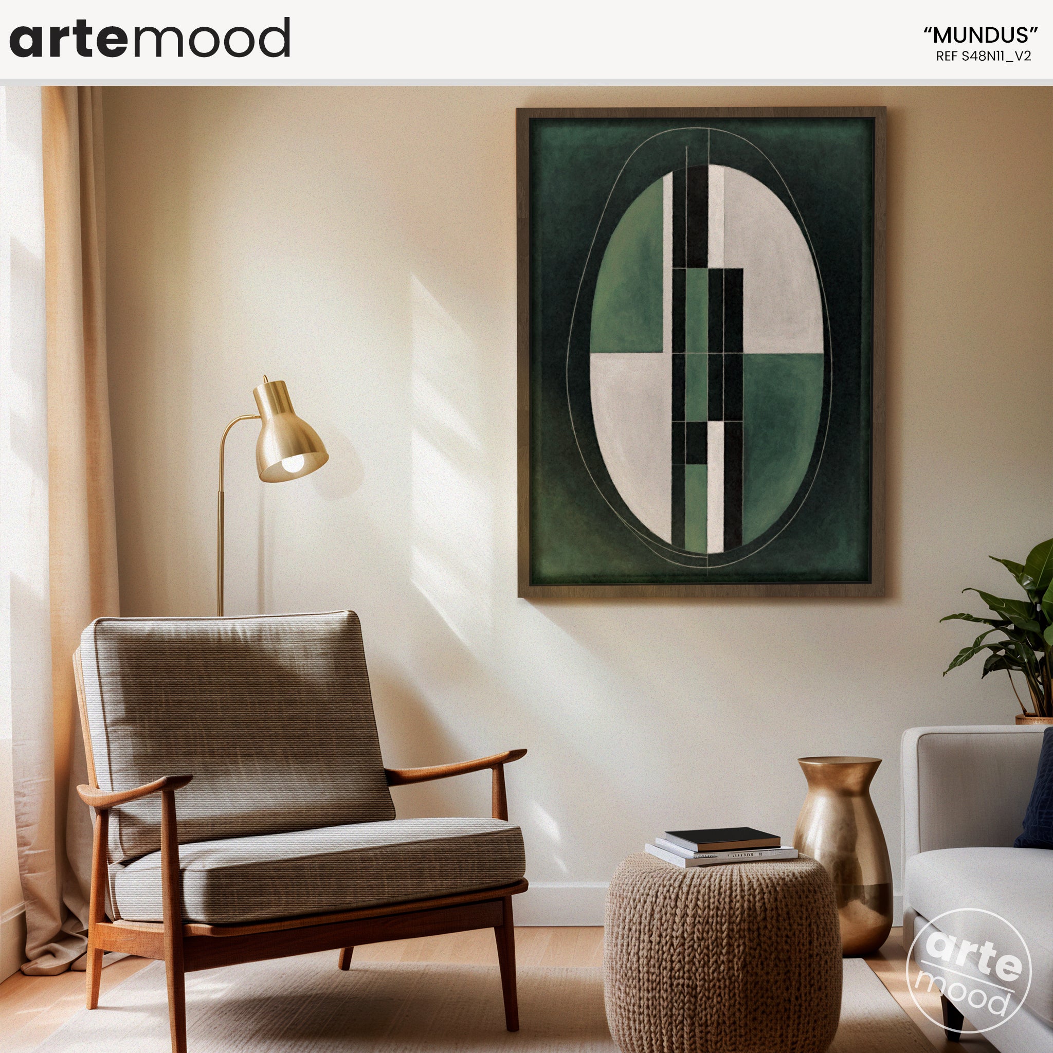 Abstract Artwork Print On Canvas - Minimalist Geometric Modern Art - Green, White, Logical Composition, Zen Art