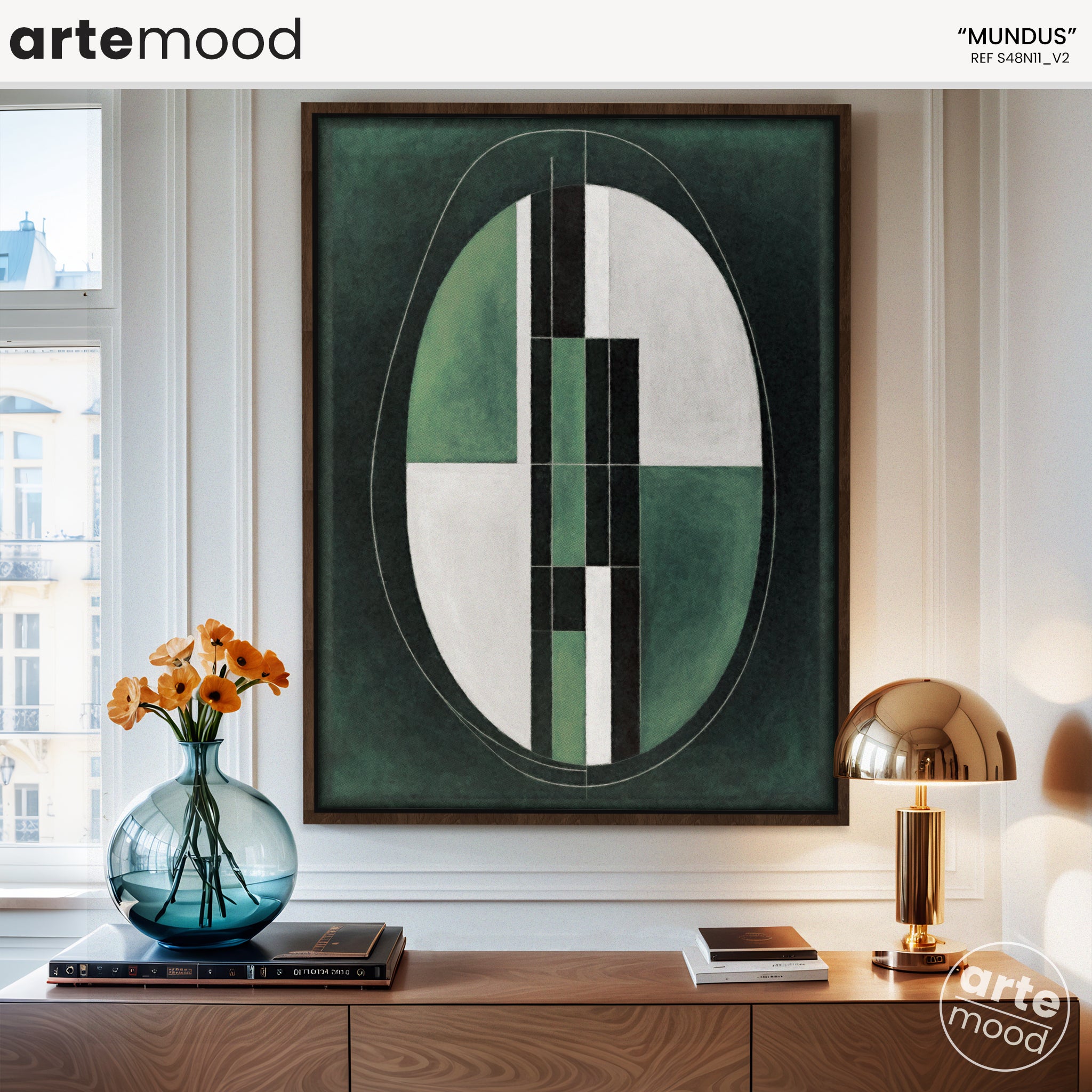 Abstract Artwork Print On Canvas - Minimalist Geometric Modern Art - Green, White, Logical Composition, Zen Art