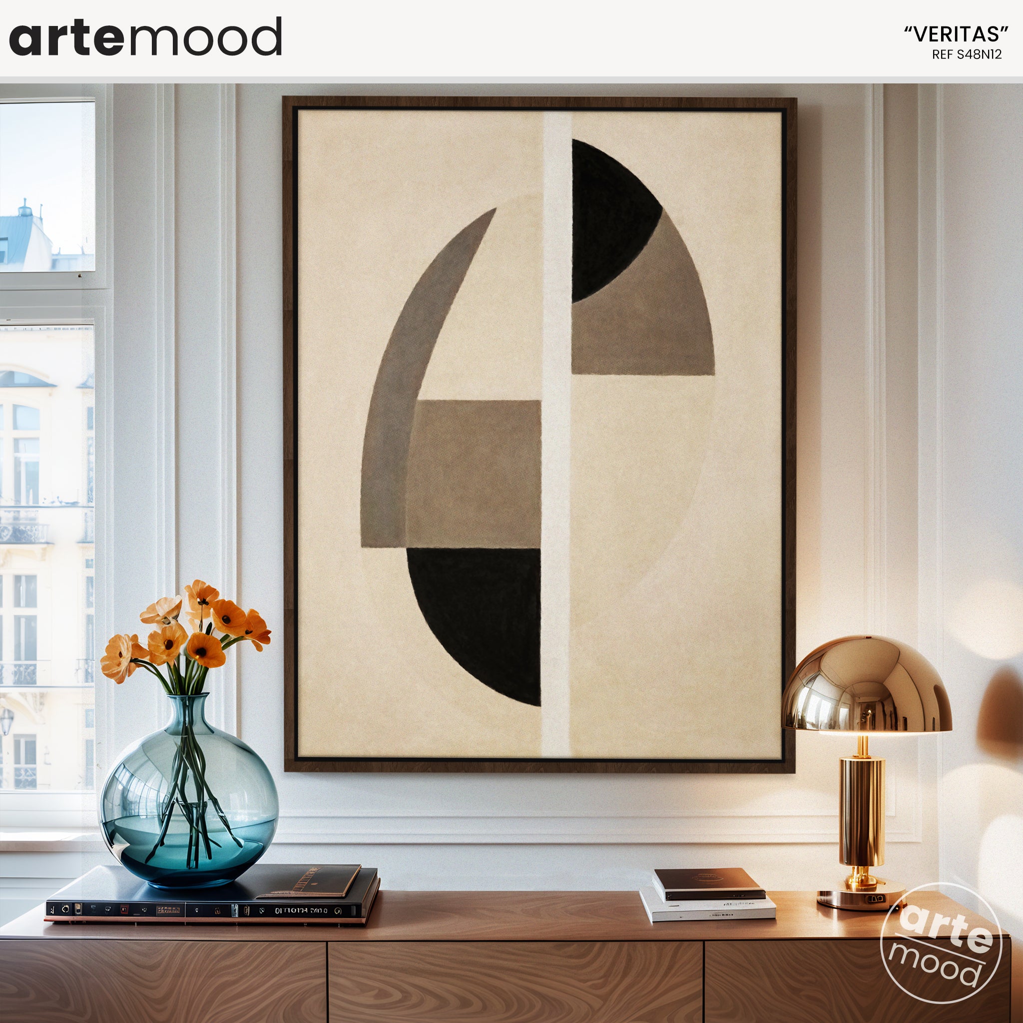 Abstract Artwork Print On Canvas - Minimalist Geometric Modern Art - Beige, Black, White, Neutral Tones, Contemporary Composition