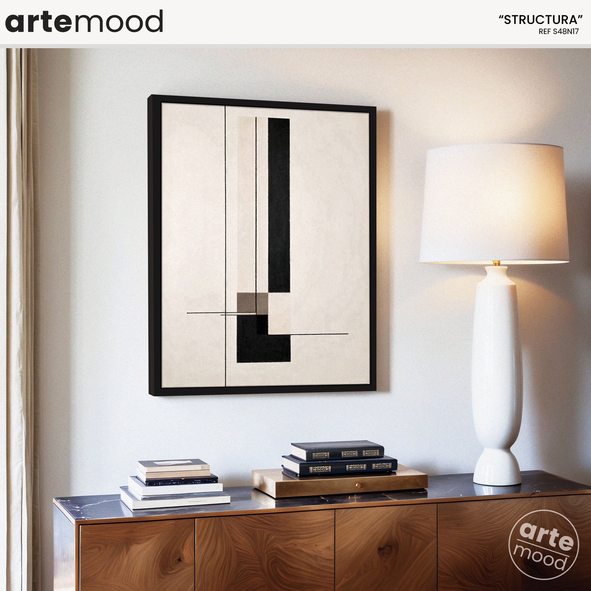 Abstract Artwork Print On Canvas - Minimalist Geometric Modern Art - Black and White Forms Lines