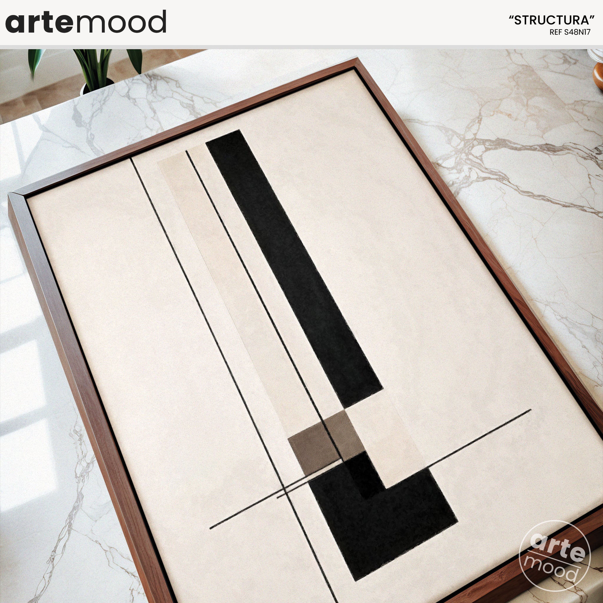 Abstract Artwork Print On Canvas - Minimalist Geometric Modern Art - Black and White Forms Lines