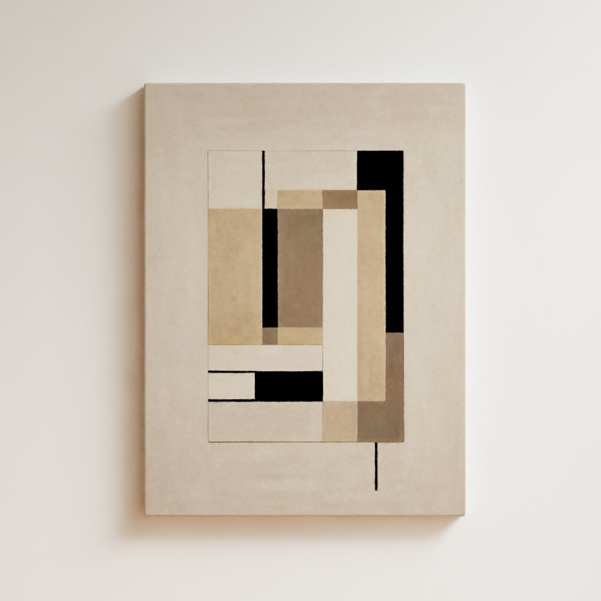 Abstract Artwork Print On Canvas - Minimalist Geometric Modern Art - Black, Beige, White, Minimal Composition