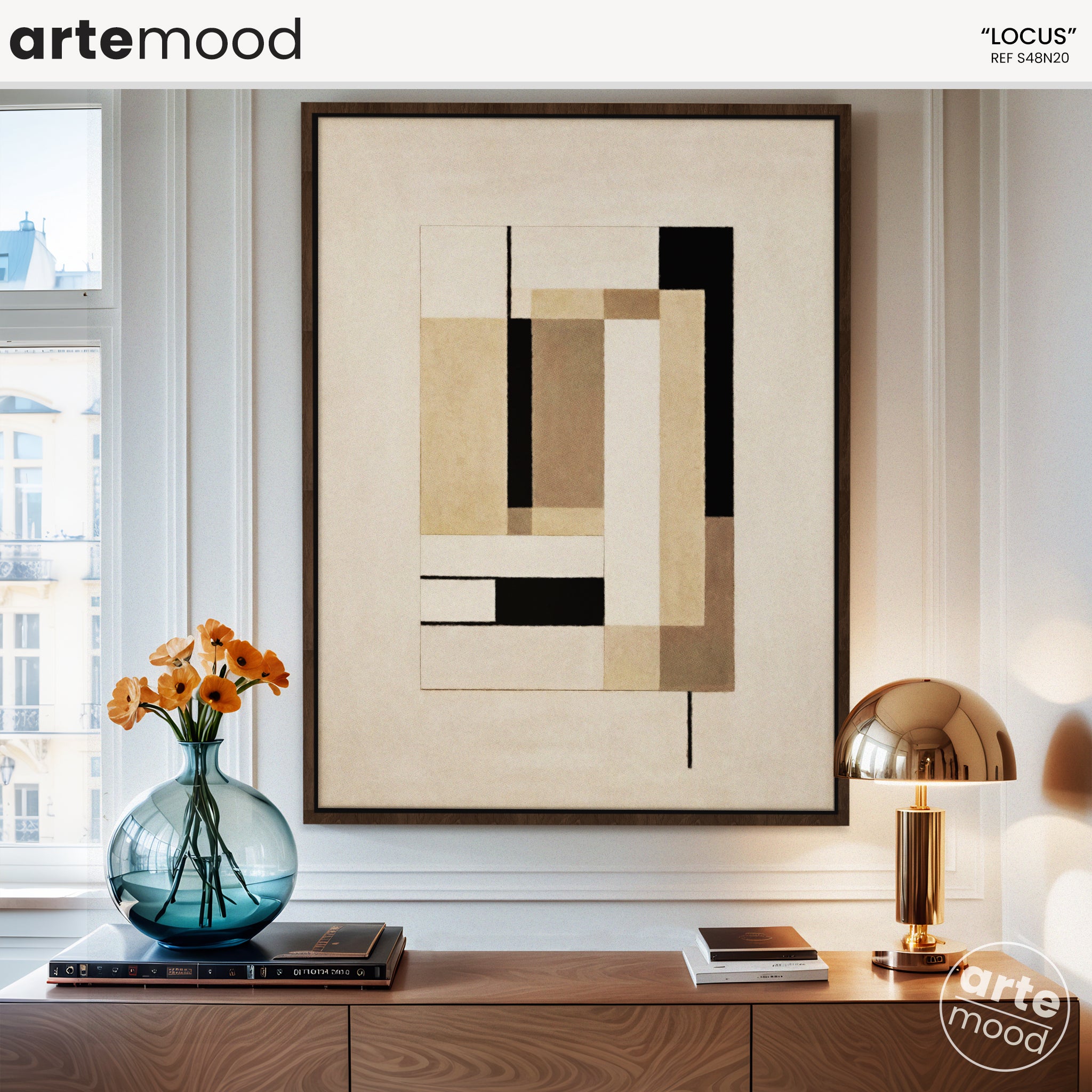 Abstract Artwork Print On Canvas - Minimalist Geometric Modern Art - Black, Beige, White, Minimal Composition