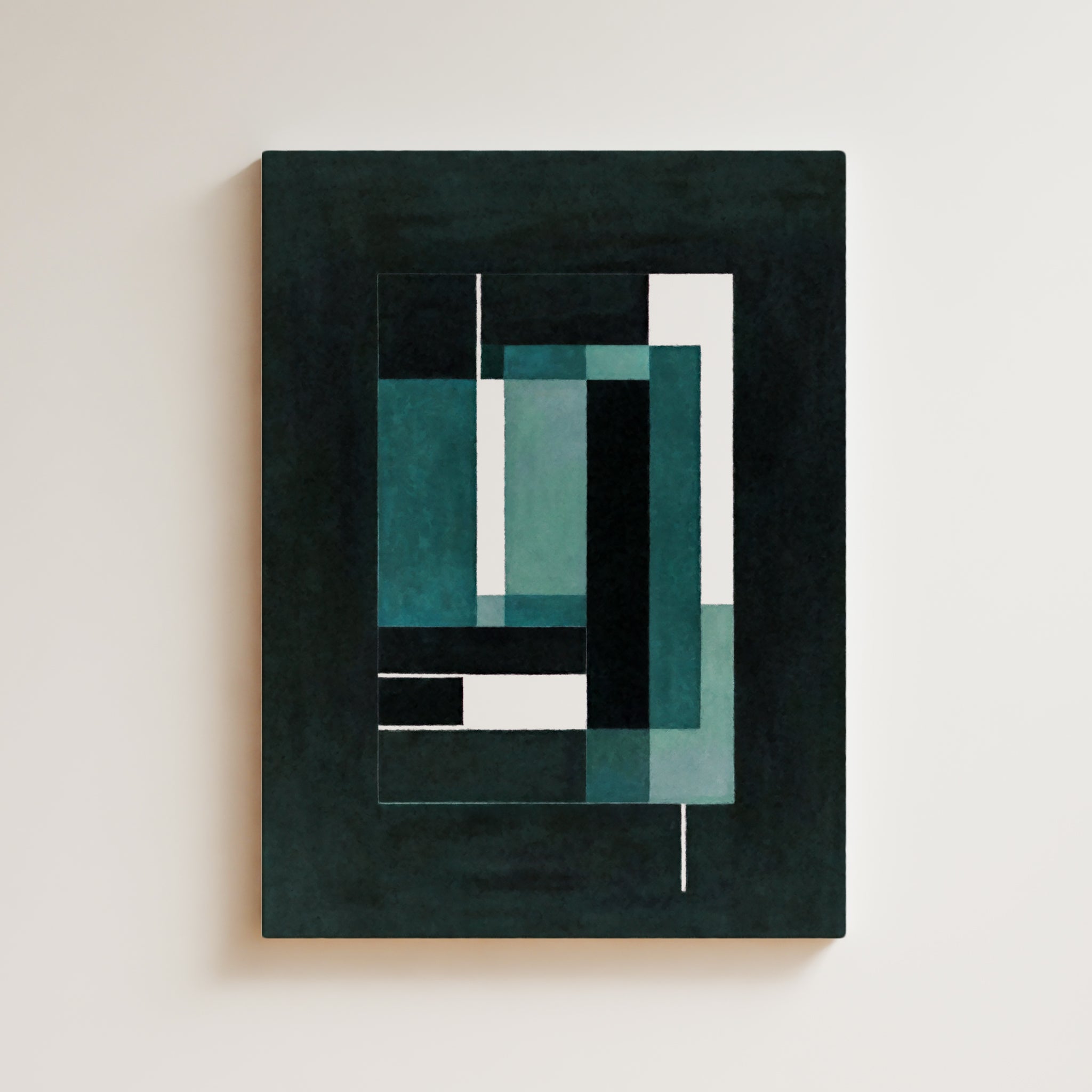 Abstract Artwork Print - Modern Art Canvas - Dark Background With Green Blue, Precise, Geometric Art, Logical