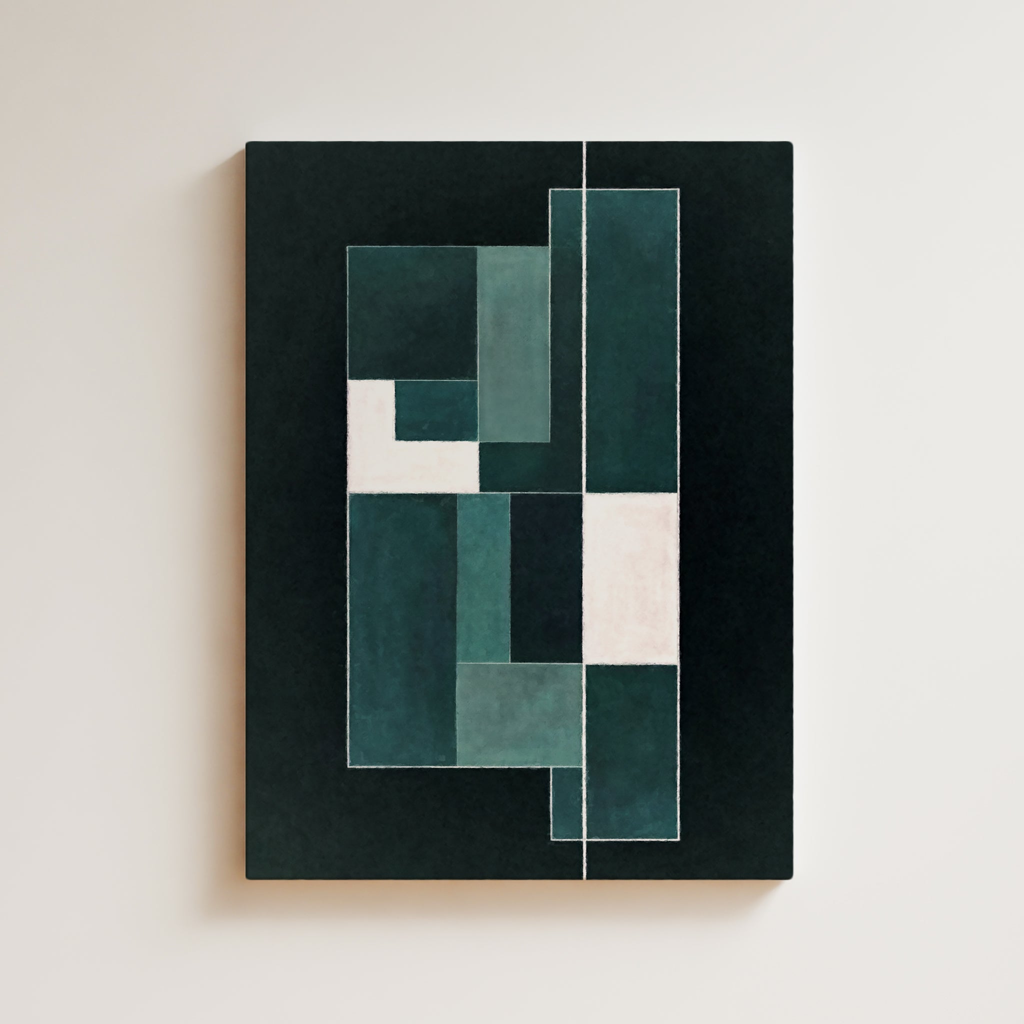 Abstract Artwork Print On Canvas - Minimalist Geometric Modern Art - Architectural Composition Blue Green Dark Chic