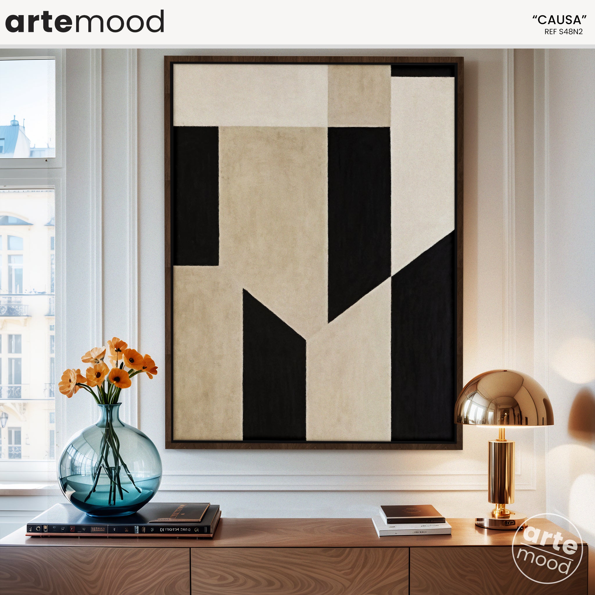 Abstract Artwork Print On Canvas - Minimalist Geometric Modern Art - Beige, White, Black, Chic Wall Art