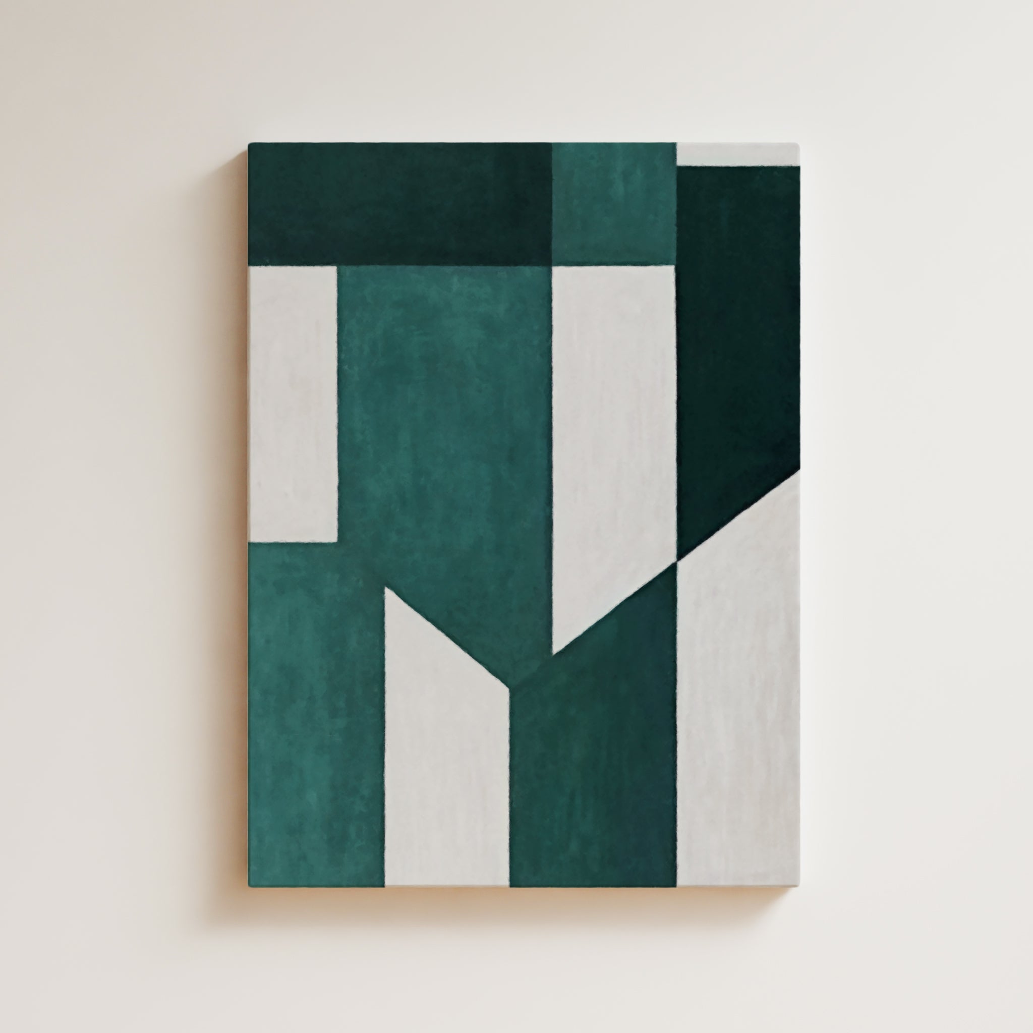 Abstract Artwork Print - Modern Art Canvas - Geometric Minimalist Art - Green & White - Zen