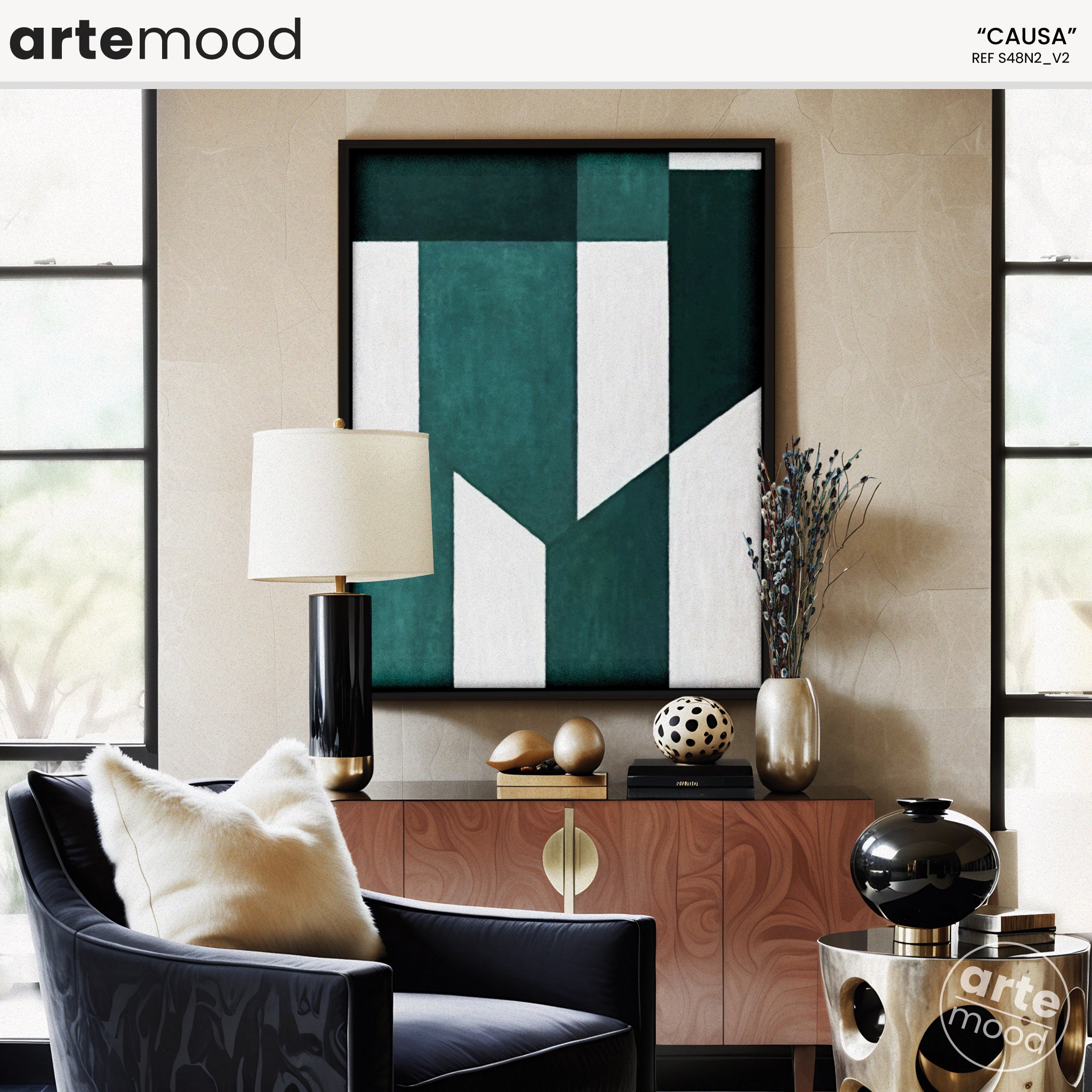 Abstract Artwork Print - Modern Art Canvas - Geometric Minimalist Art - Green & White - Zen