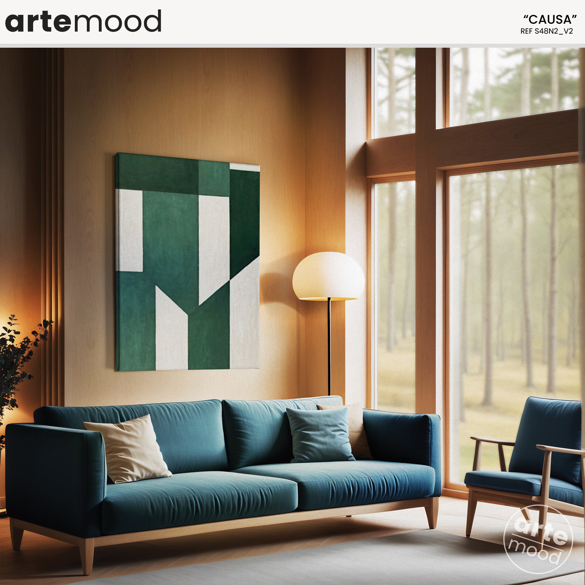 Abstract Artwork Print - Modern Art Canvas - Geometric Minimalist Art - Green & White - Zen