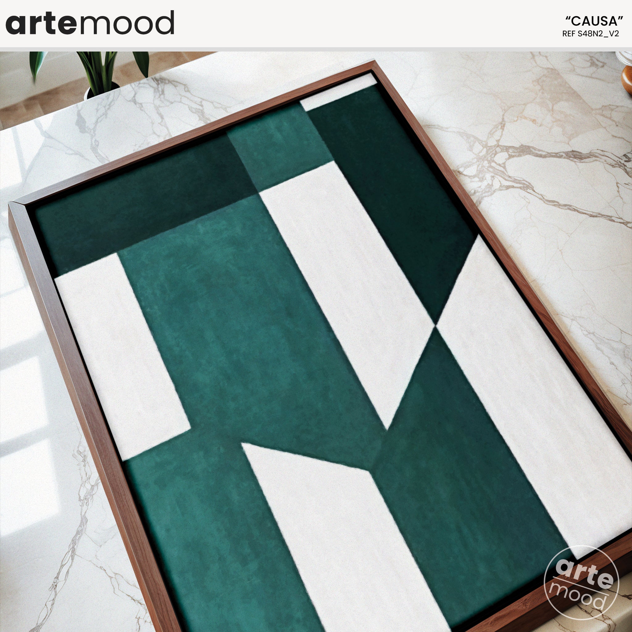 Abstract Artwork Print - Modern Art Canvas - Geometric Minimalist Art - Green & White - Zen