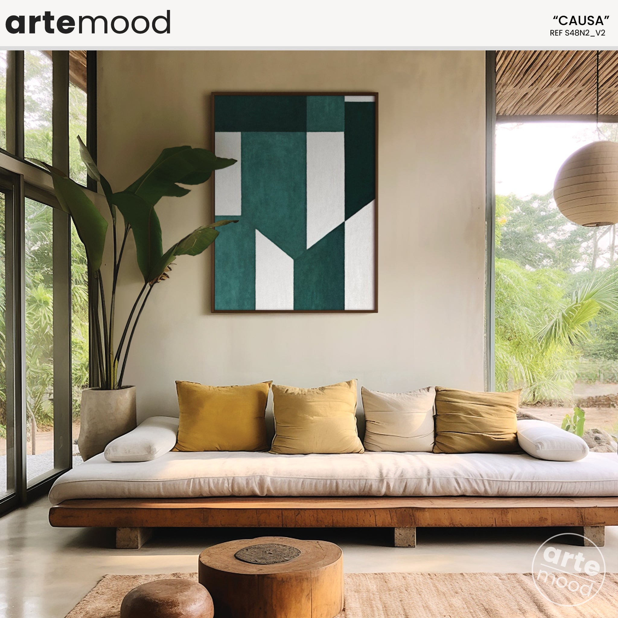 Abstract Artwork Print - Modern Art Canvas - Geometric Minimalist Art - Green & White - Zen