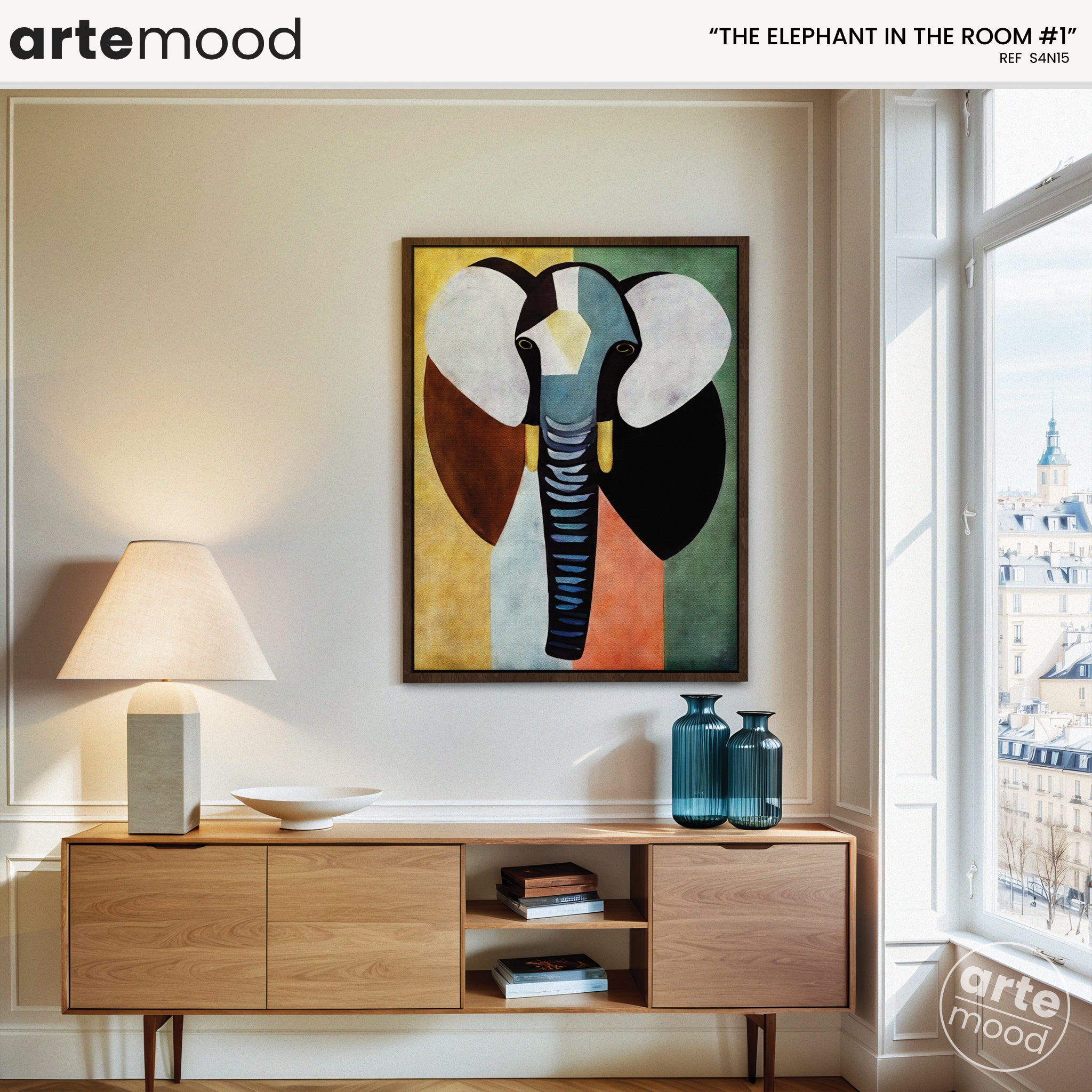 Elephant Artwork Print - Elephant Art Print - Figurative Animal Modern Art, Elephant Cubism, Geometric