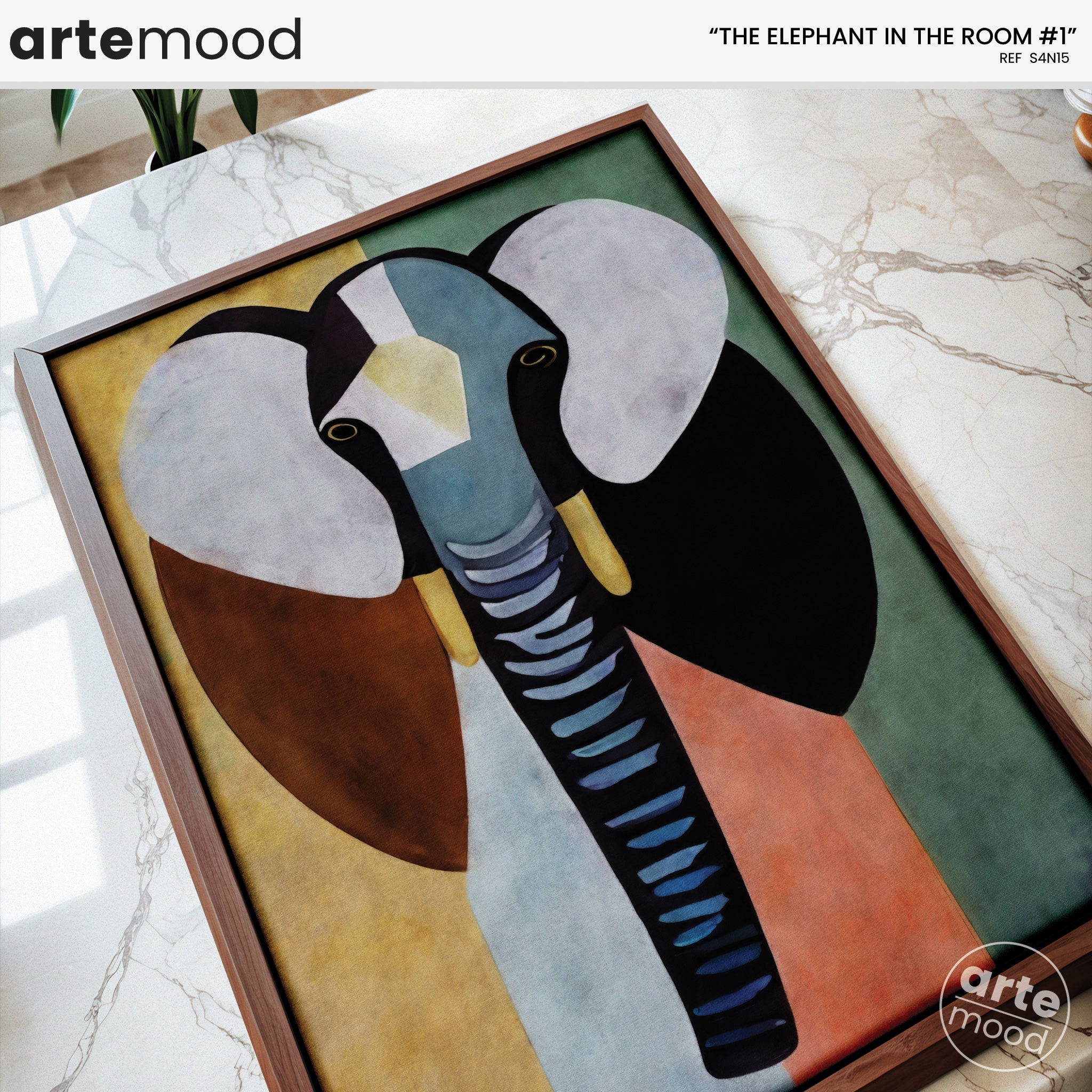 Elephant Artwork Print - Elephant Art Print - Figurative Animal Modern Art, Elephant Cubism, Geometric