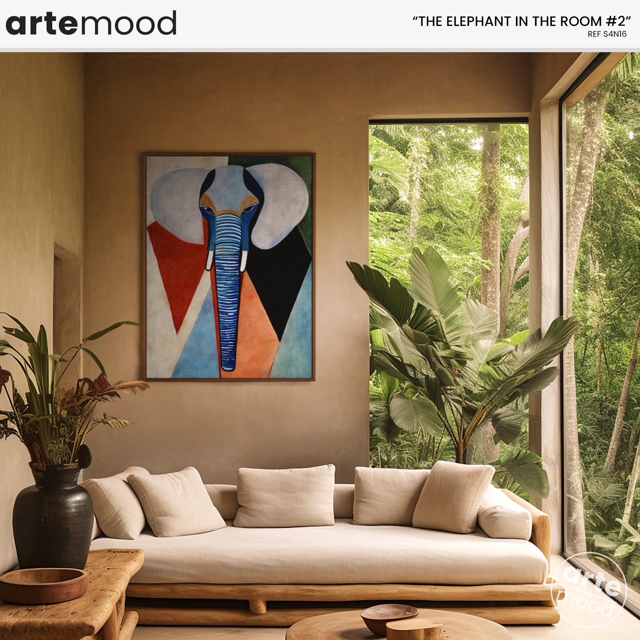 Elephant Artwork Print - Elephant Art Print - Figurative Animal Modern Art, Cubism, Geometric