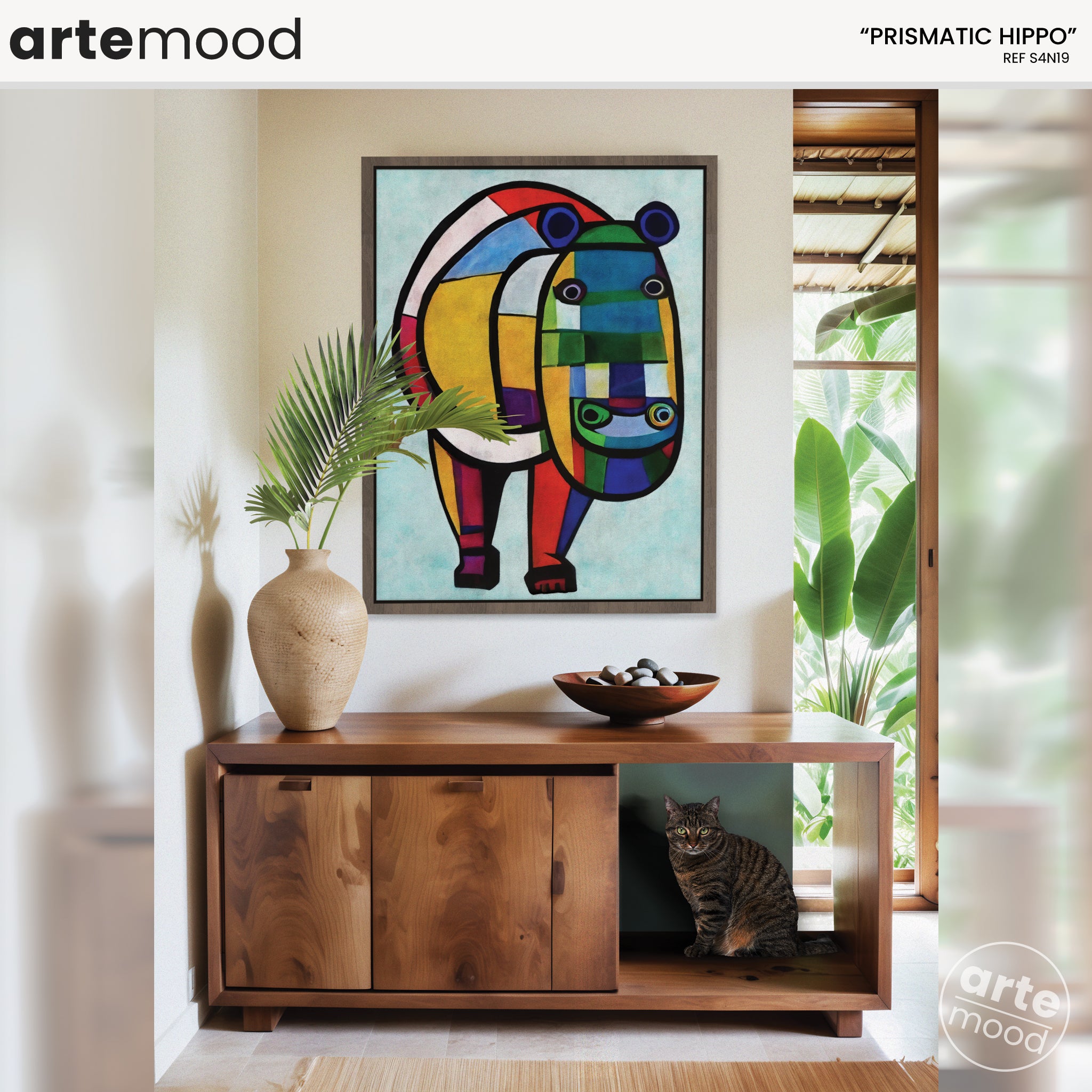 Hippo Artwork Print - Giraffe Art Print - Figurative Animal Modern Art, Cubism, Geometric Hippo