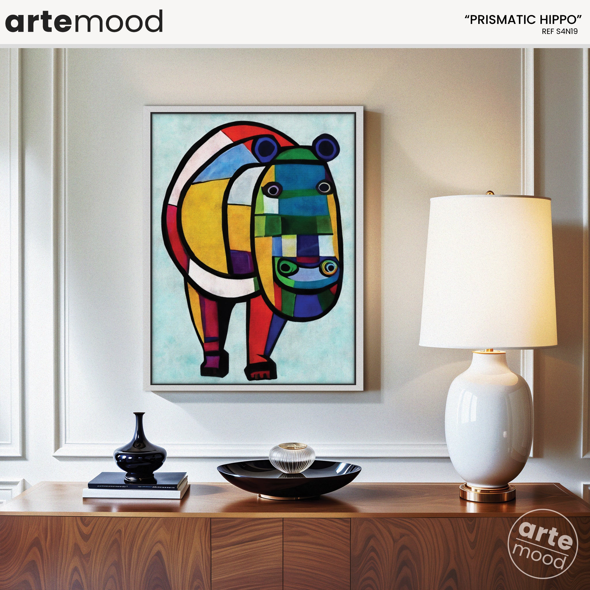 Hippo Artwork Print - Giraffe Art Print - Figurative Animal Modern Art, Cubism, Geometric Hippo