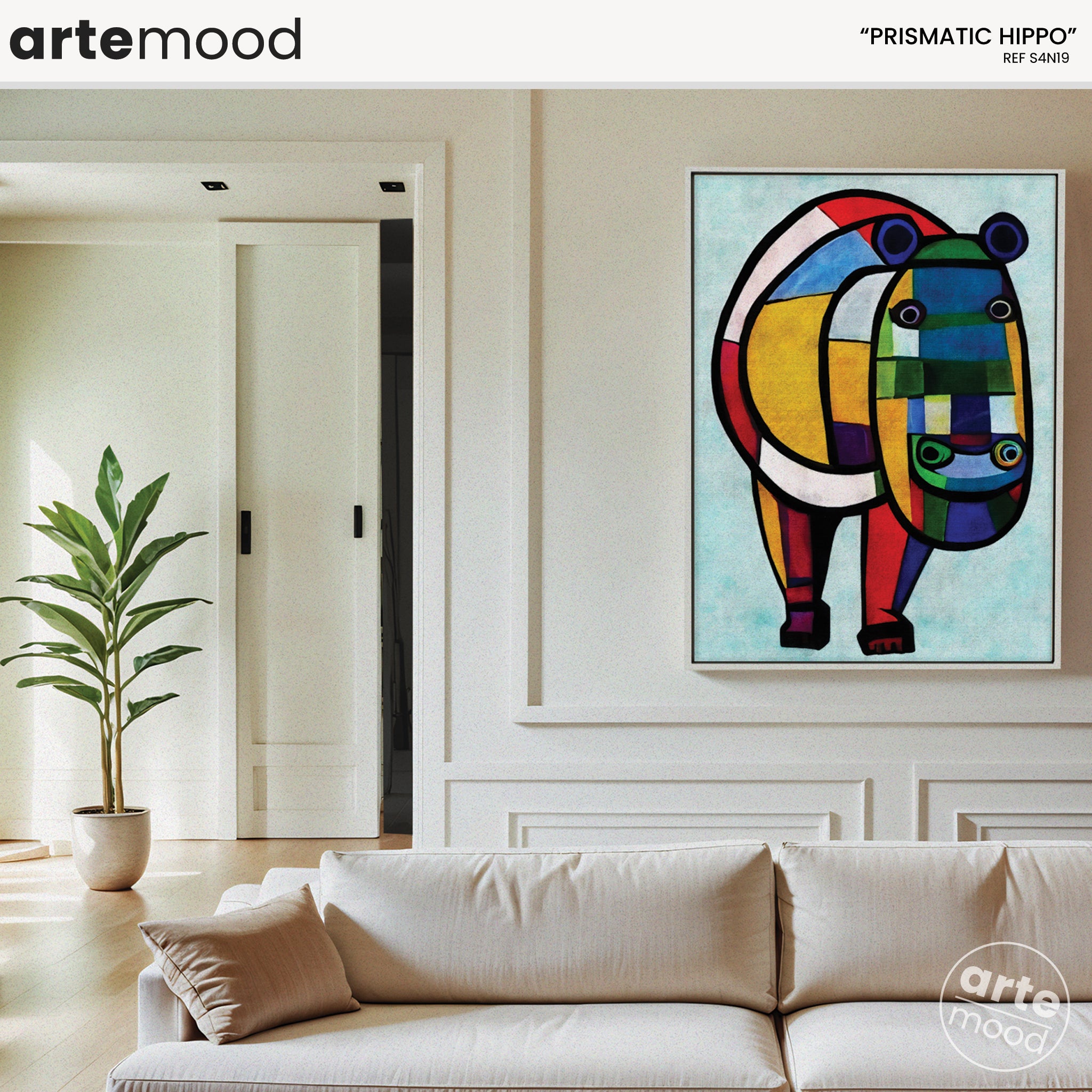 Hippo Artwork Print - Giraffe Art Print - Figurative Animal Modern Art, Cubism, Geometric Hippo