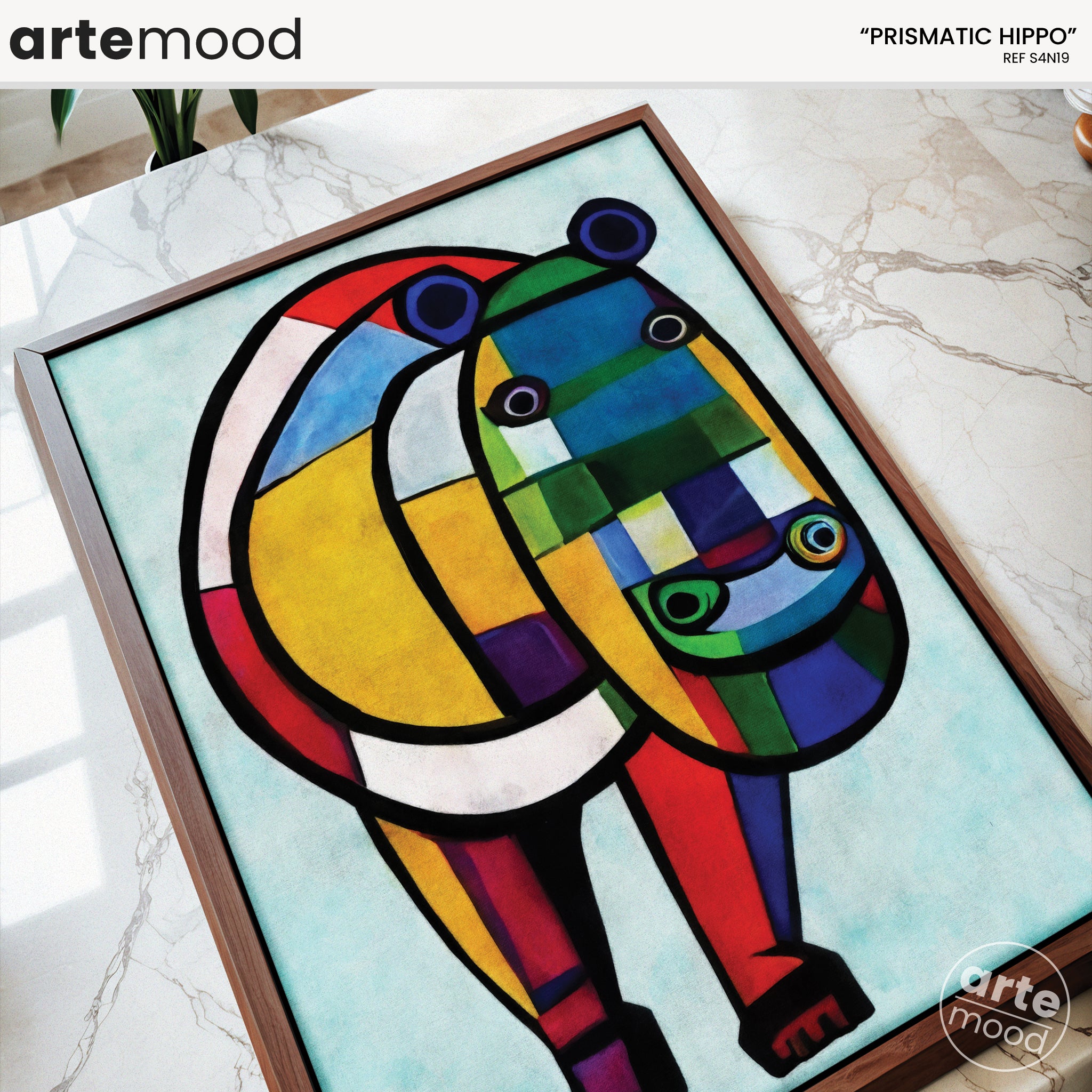 Hippo Artwork Print - Giraffe Art Print - Figurative Animal Modern Art, Cubism, Geometric Hippo