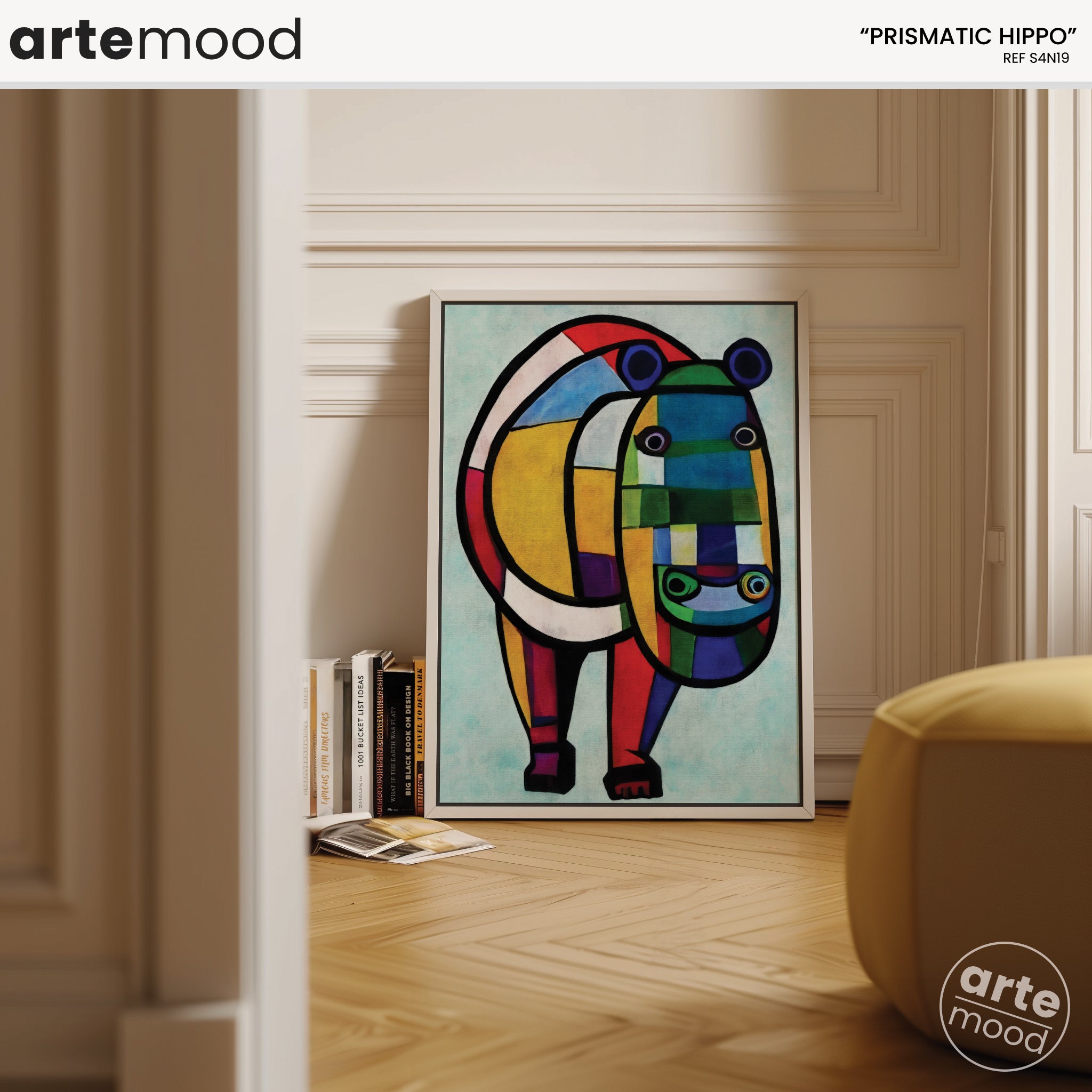 Hippo Artwork Print - Giraffe Art Print - Figurative Animal Modern Art, Cubism, Geometric Hippo