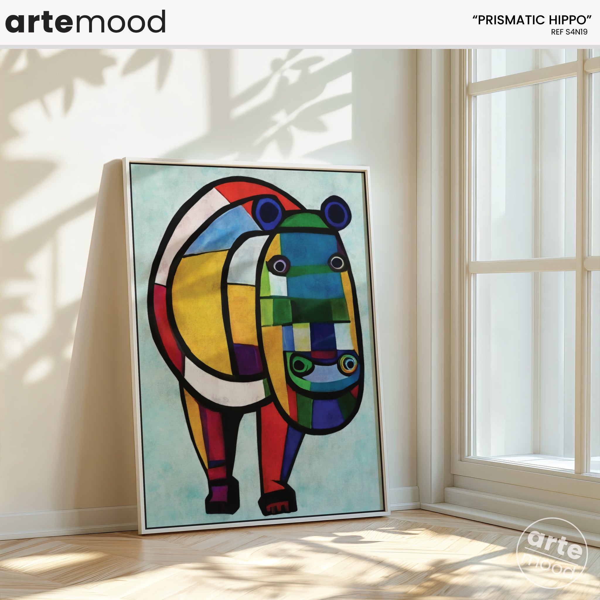 Hippo Artwork Print - Giraffe Art Print - Figurative Animal Modern Art, Cubism, Geometric Hippo