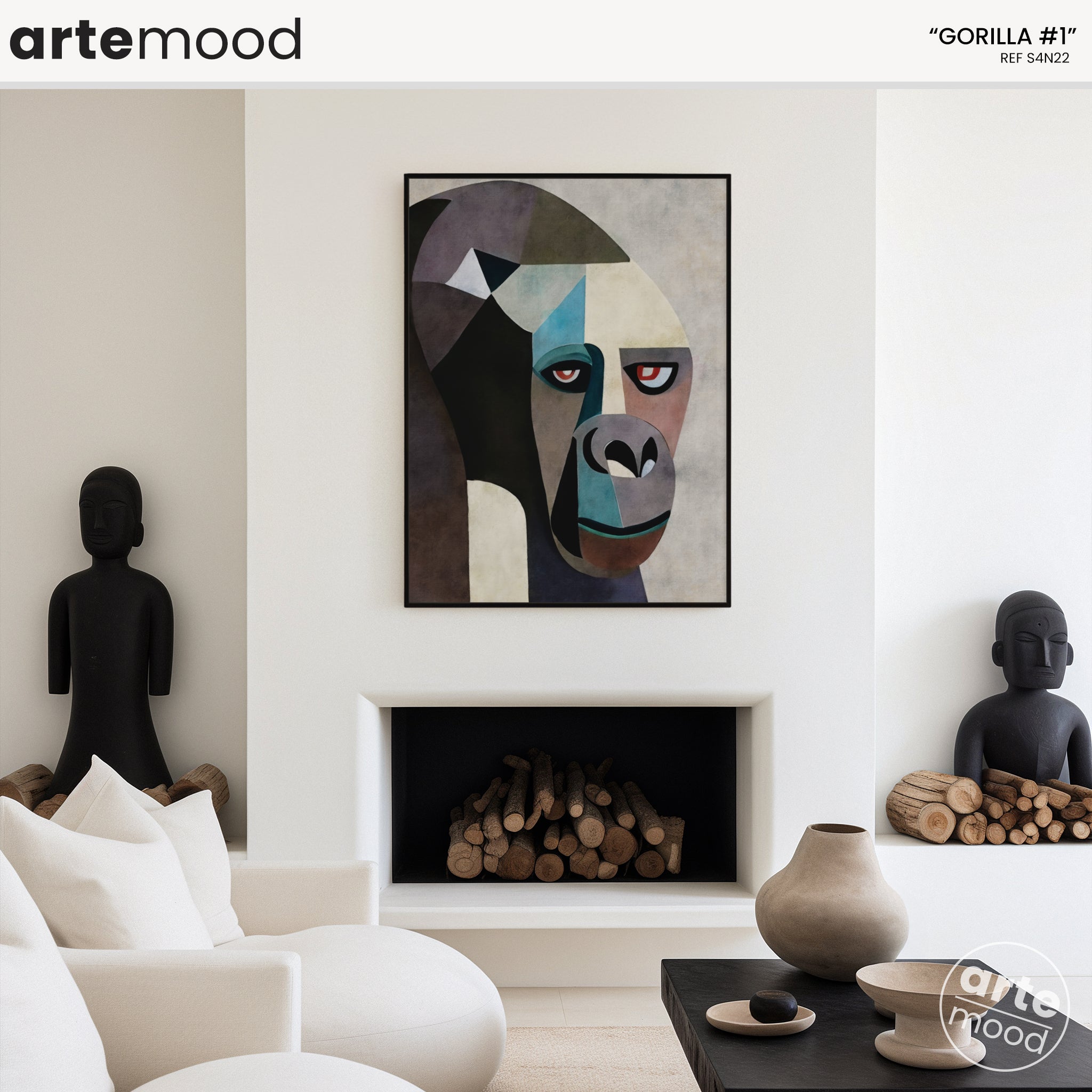 Gorilla Artwork Print - Gorilla Art Print - Figurative Animal Modern Art, Cubism, Geometric