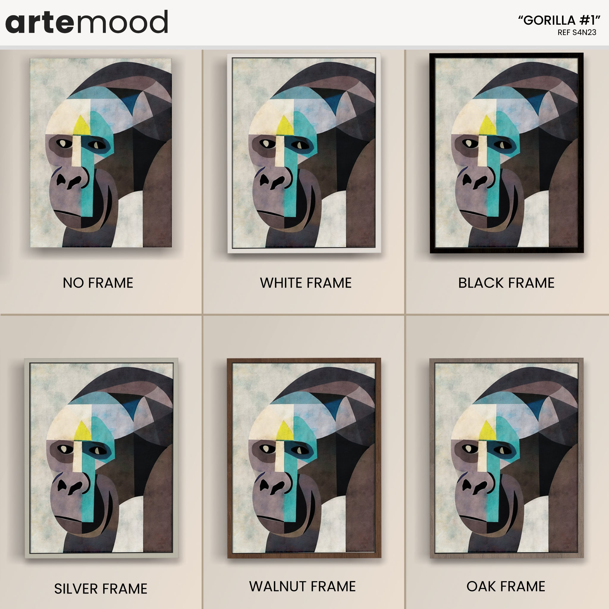 Gorilla Artwork Print - Gorilla Art Print - Gorilla Portrait, Face, Cubism, Geometric