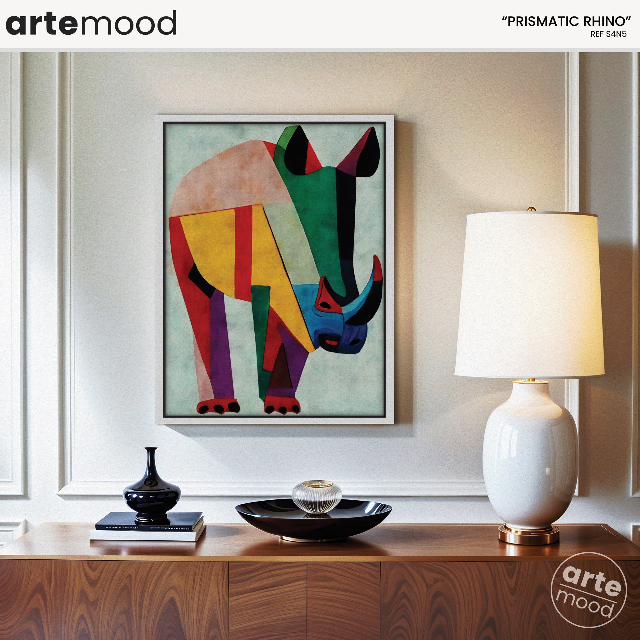 Rhino Artwork Print - Rhino Art Print - Figurative Animal Modern Art, Cubism, Geometric Rhino Art