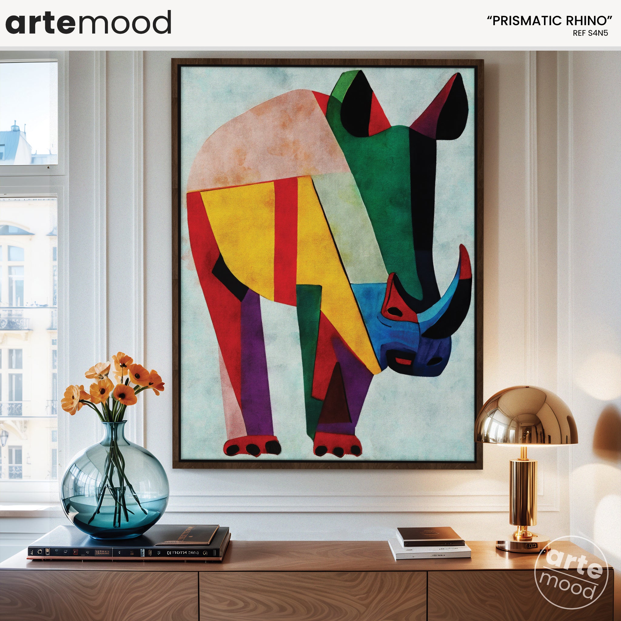 Rhino Artwork Print - Rhino Art Print - Figurative Animal Modern Art, Cubism, Geometric Rhino Art