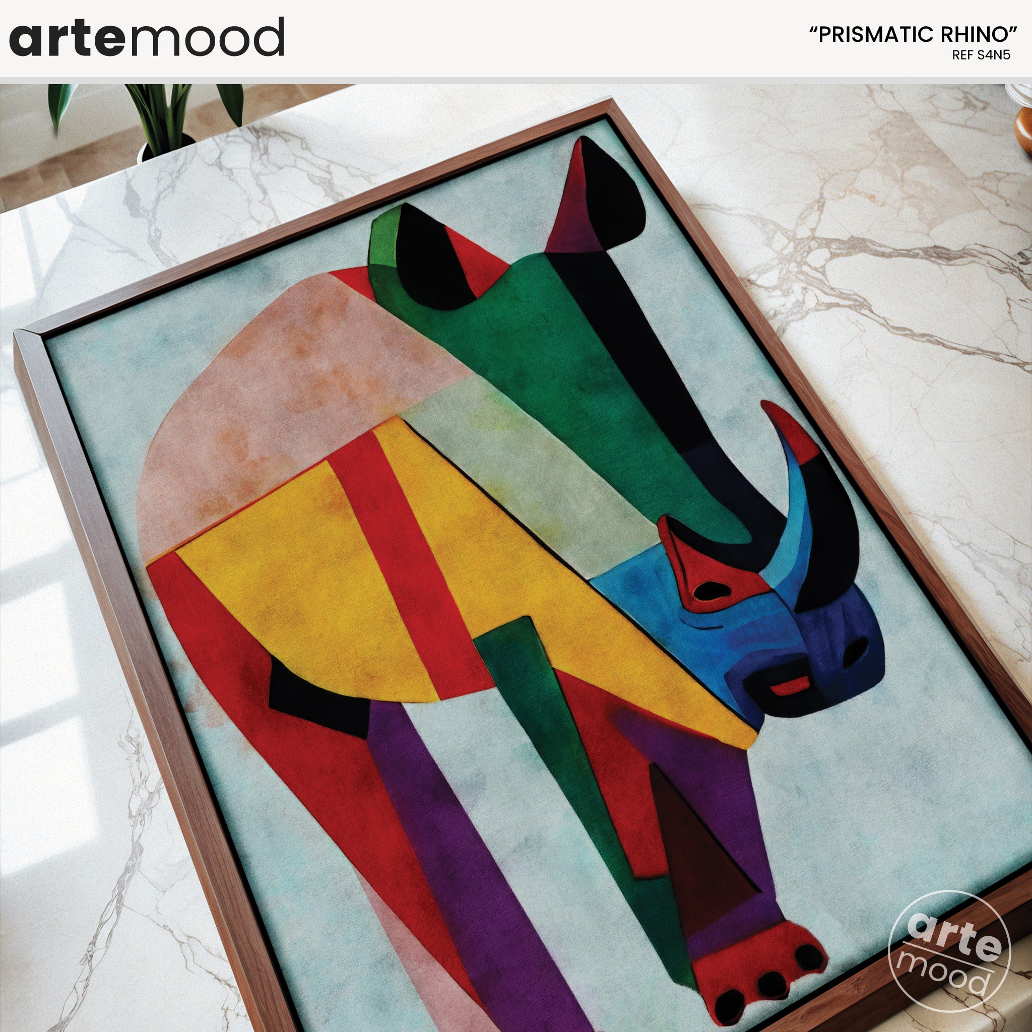 Rhino Artwork Print - Rhino Art Print - Figurative Animal Modern Art, Cubism, Geometric Rhino Art