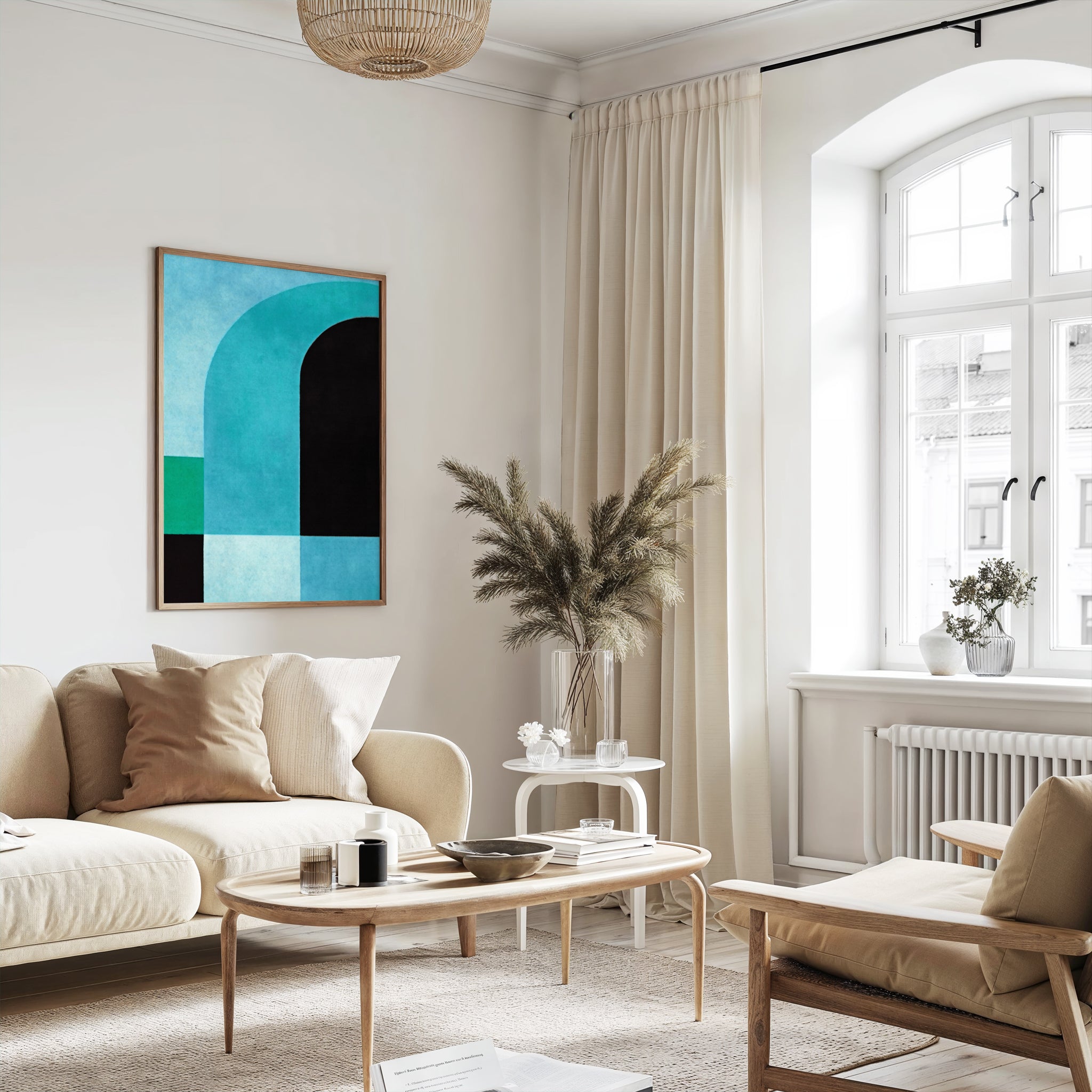 Abstract Artwork Print On Canvas - Minimalist Architectural Geometric Art Blue Colors