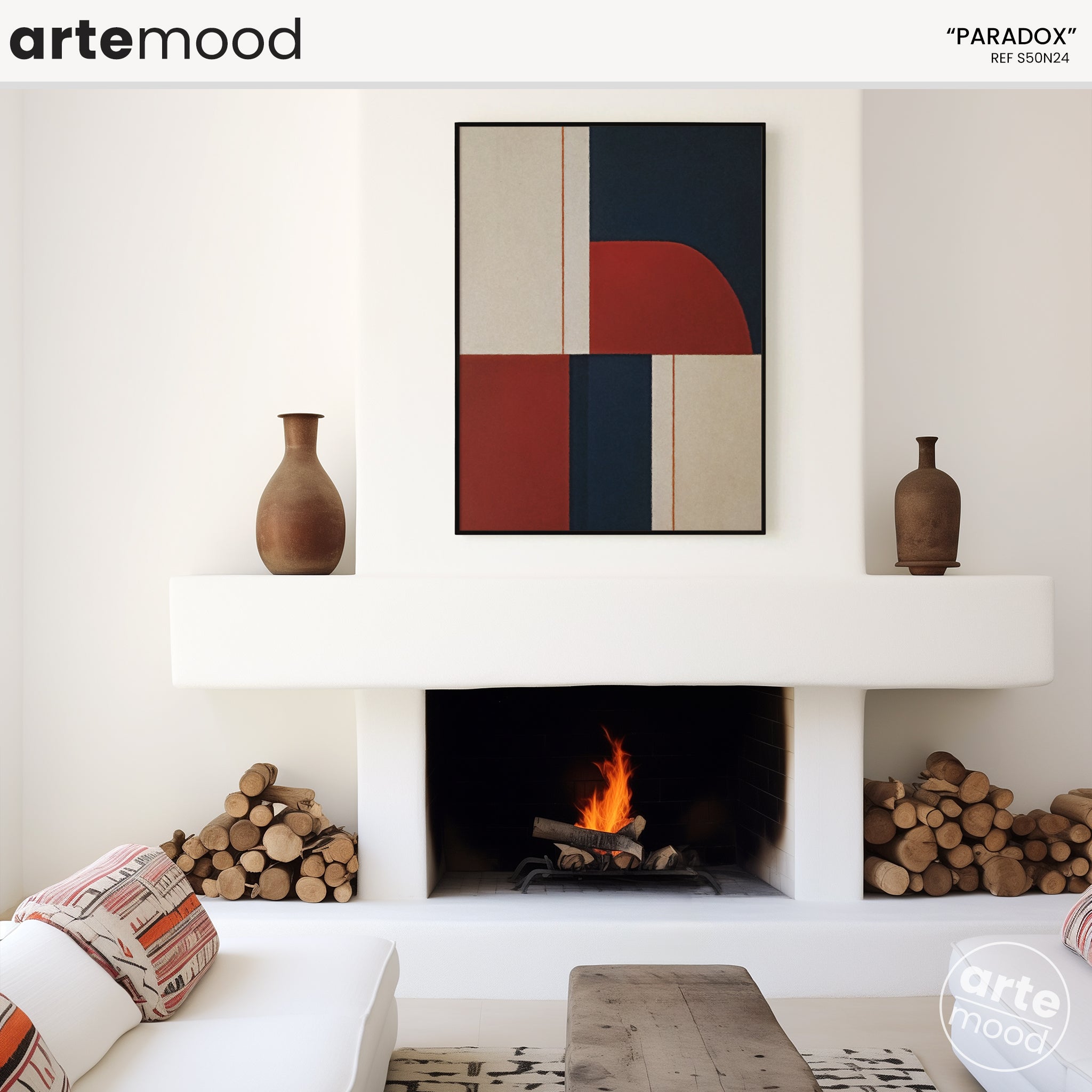 Abstract Artwork Print On Canvas - Minimalist Geometric Modern Art - Blue, Red, White