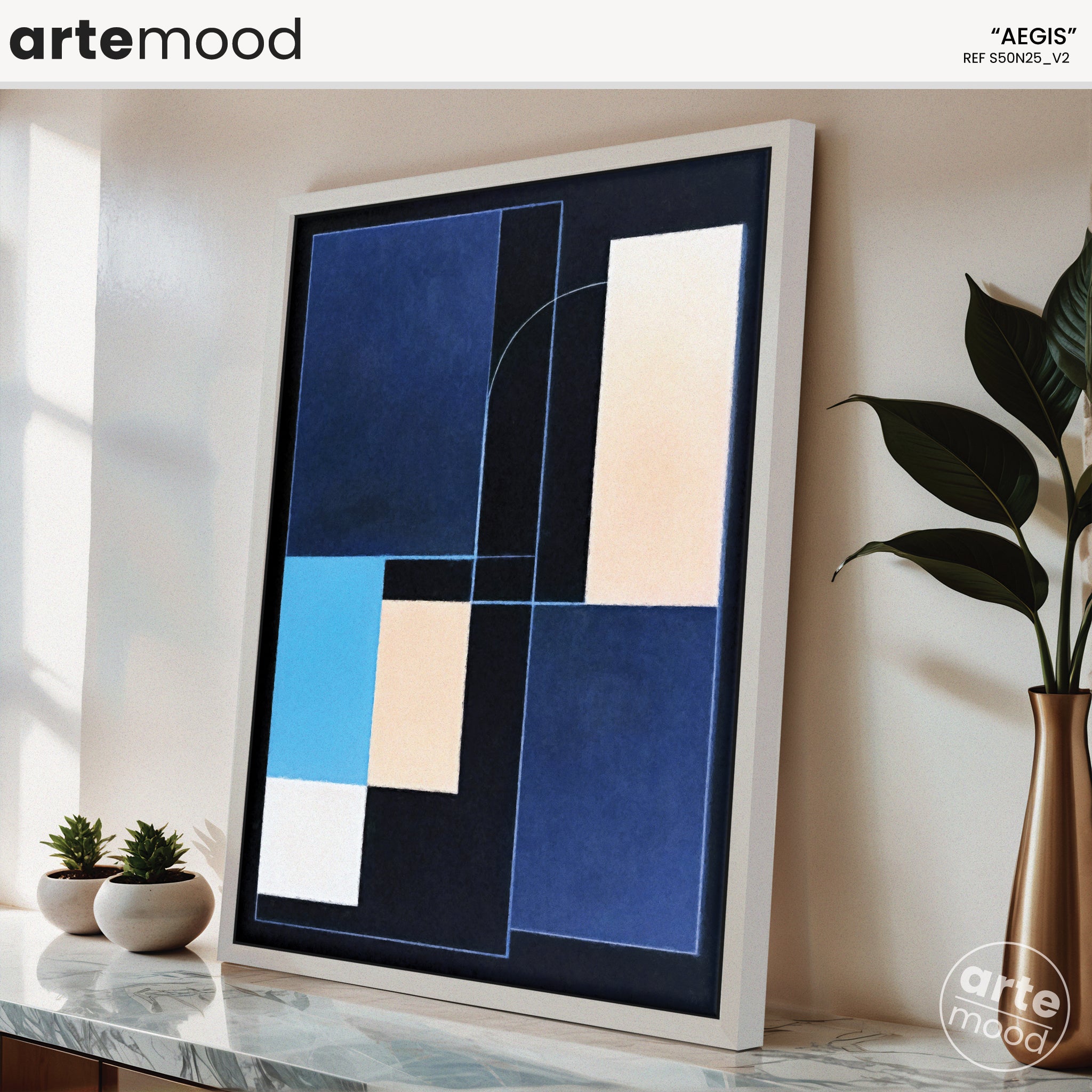 Abstract Artwork Print - Modern Art Canvas - Geometric, Logical, Architectural, Blue