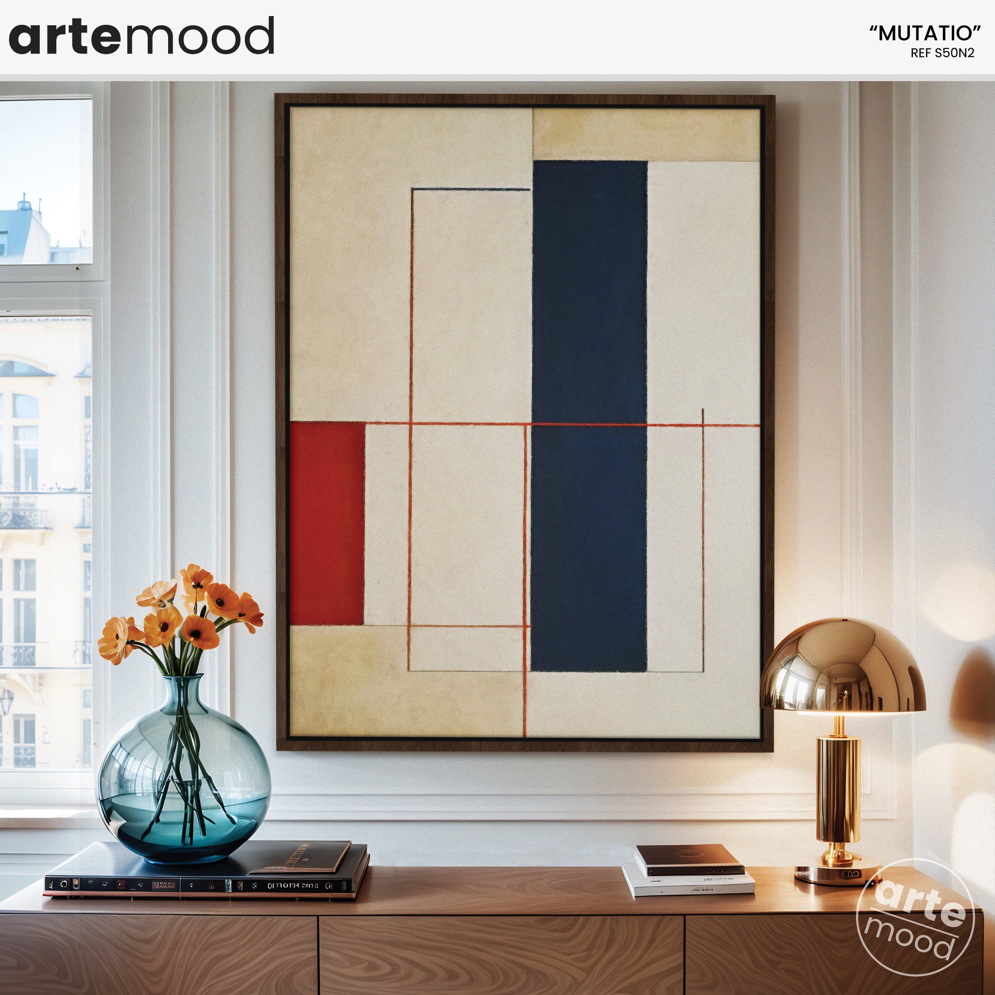 Abstract Artwork Print On Canvas - Minimalist Geometric Modern Art - Red, Blue, White, Minimal Composition Wall Art