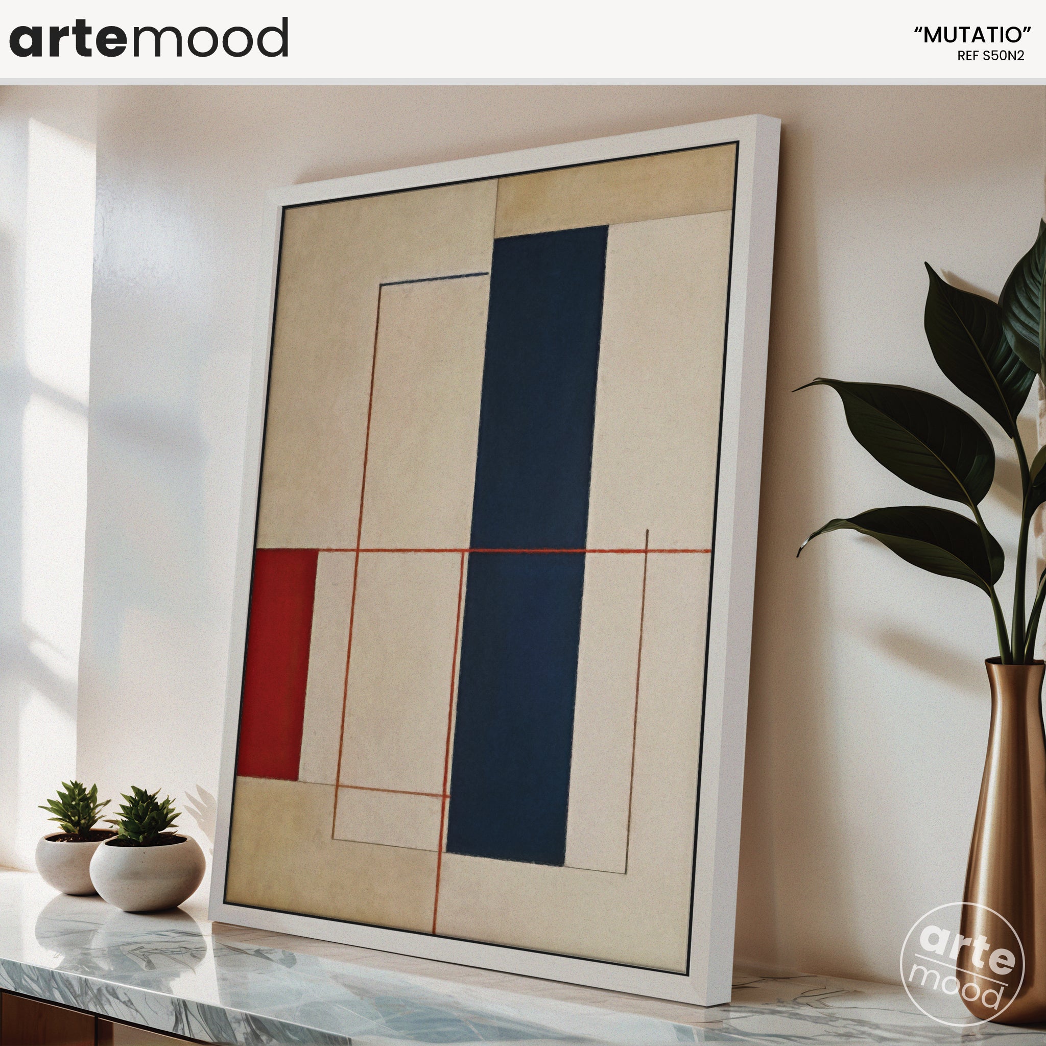 Abstract Artwork Print On Canvas - Minimalist Geometric Modern Art - Red, Blue, White, Minimal Composition Wall Art