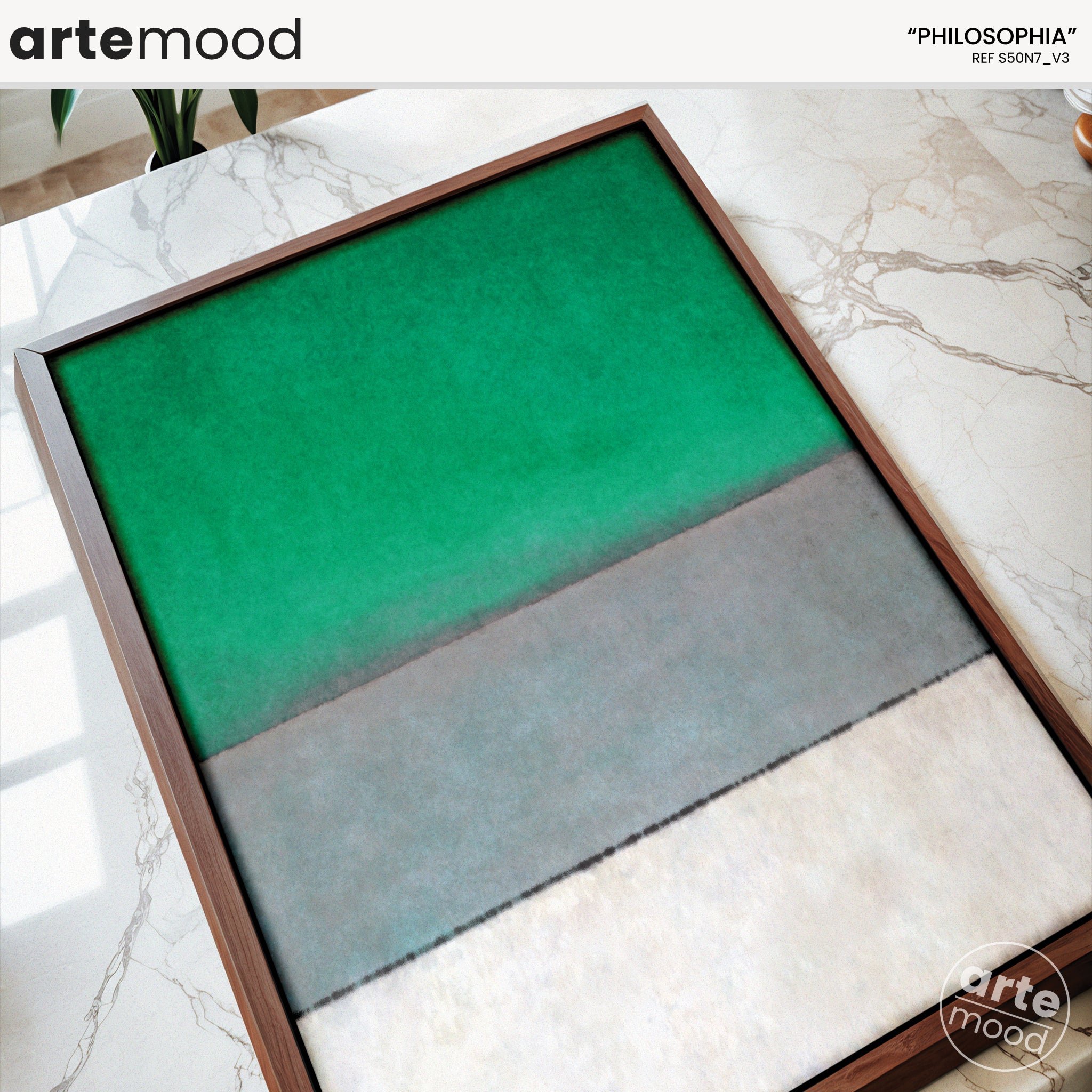 Color Field Artwork Print On Canvas - Minimalist, Zen, Green_Grey and White