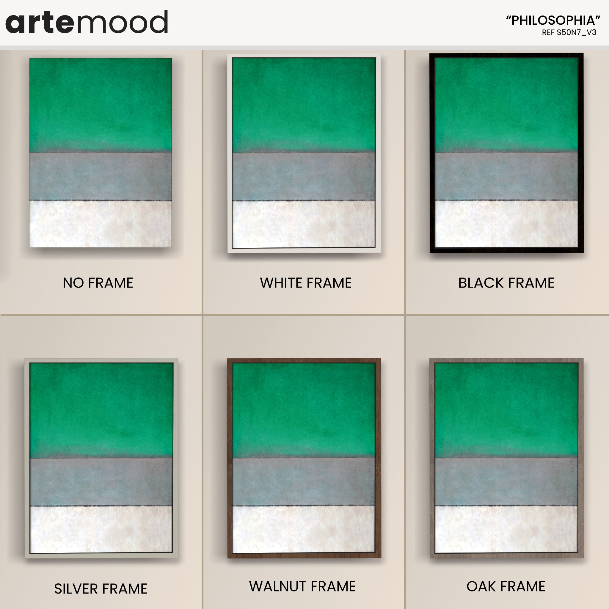 Color Field Artwork Print On Canvas - Minimalist, Zen, Green_Grey and White