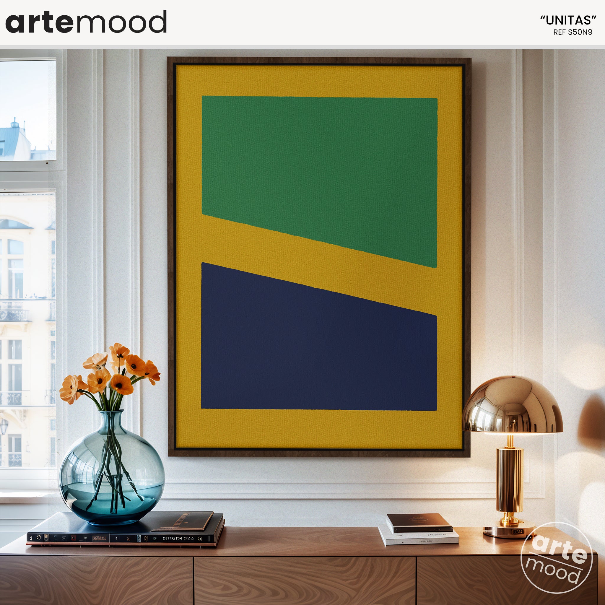 Color Field Artwork Print On Canvas - Minimalist, Zen, Green, Blue, Yellow, Vibrant Minimal Art Print