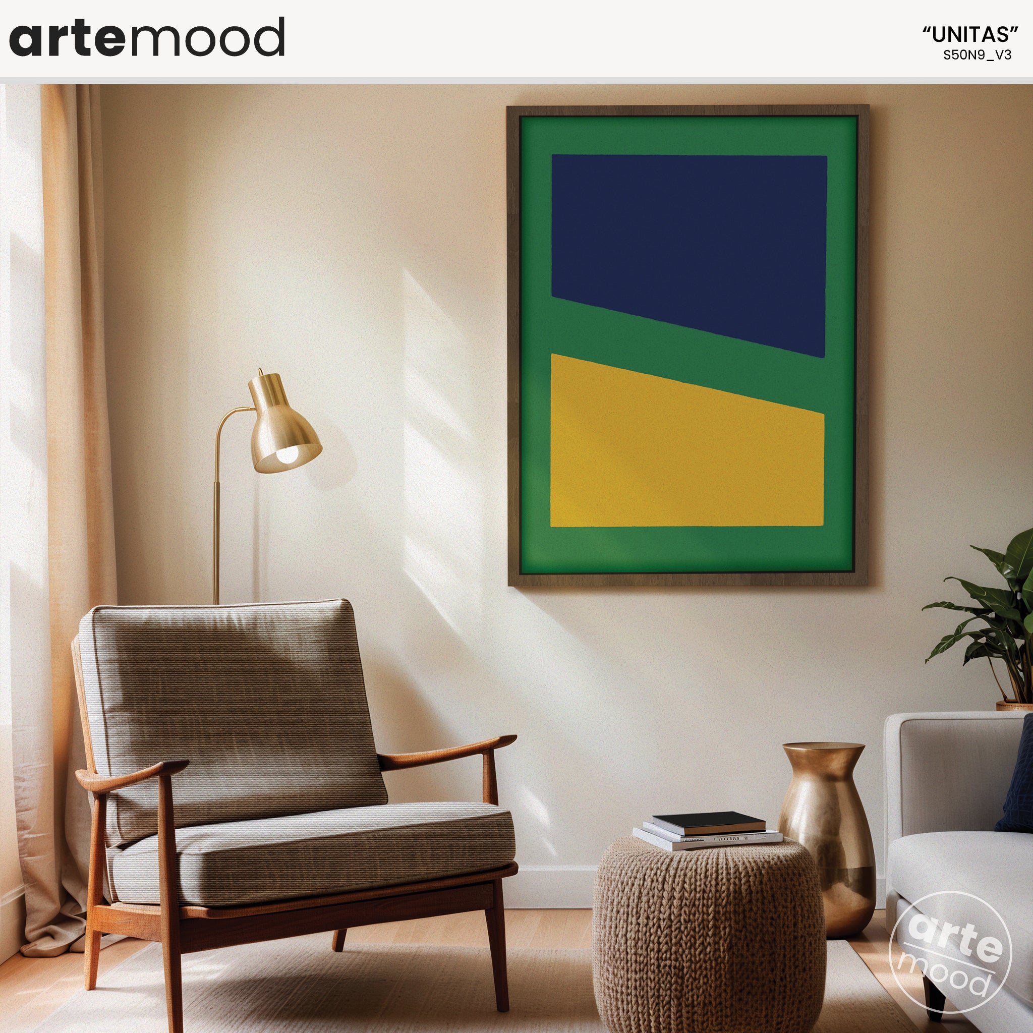 Color Field Artwork Print On Canvas - 3 Colors, Green, Yellow, Blue, Minimal