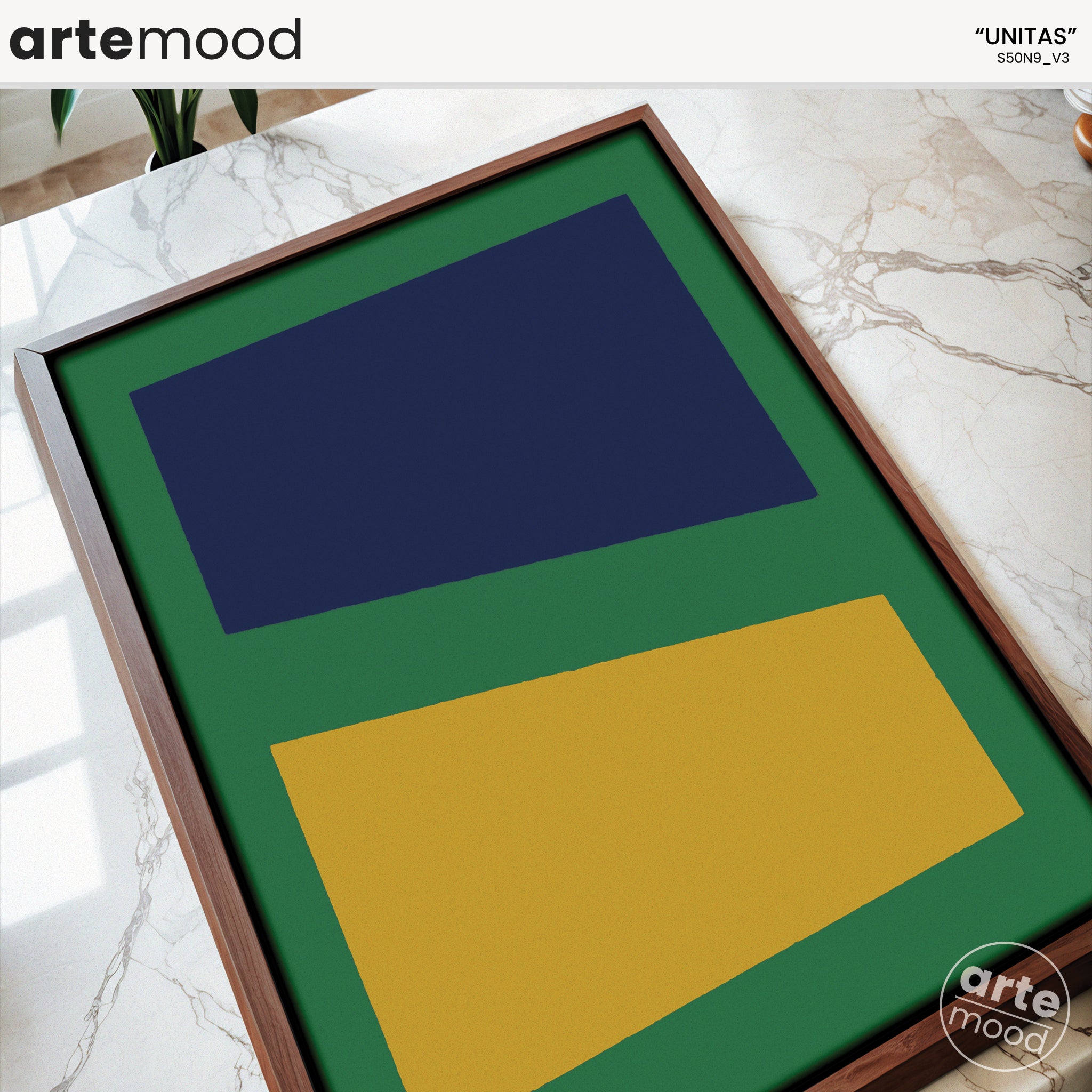 Color Field Artwork Print On Canvas - 3 Colors, Green, Yellow, Blue, Minimal